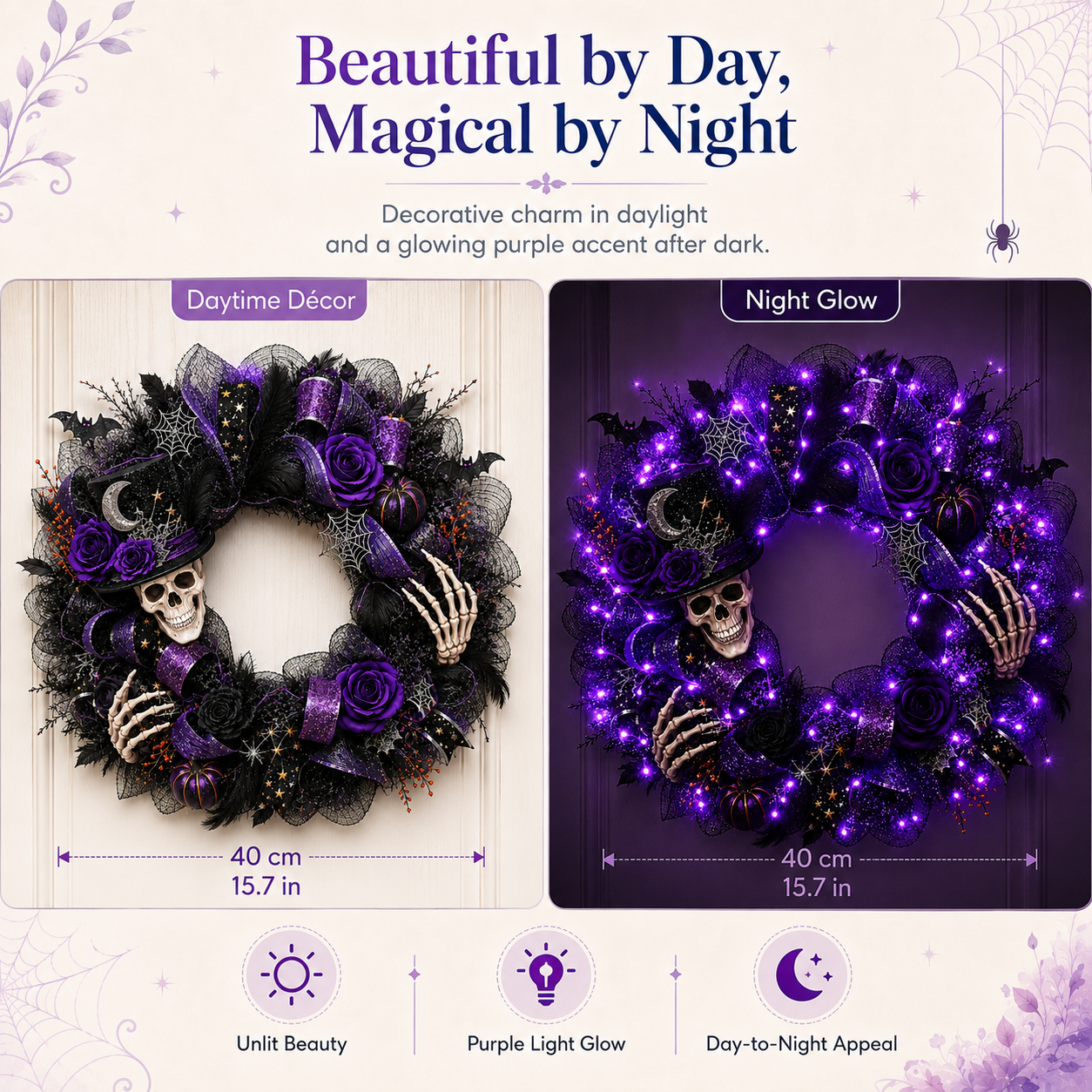 Light Up Halloween with a Spellbinding Purple Gothic Wreath 💀💜🎃✨
