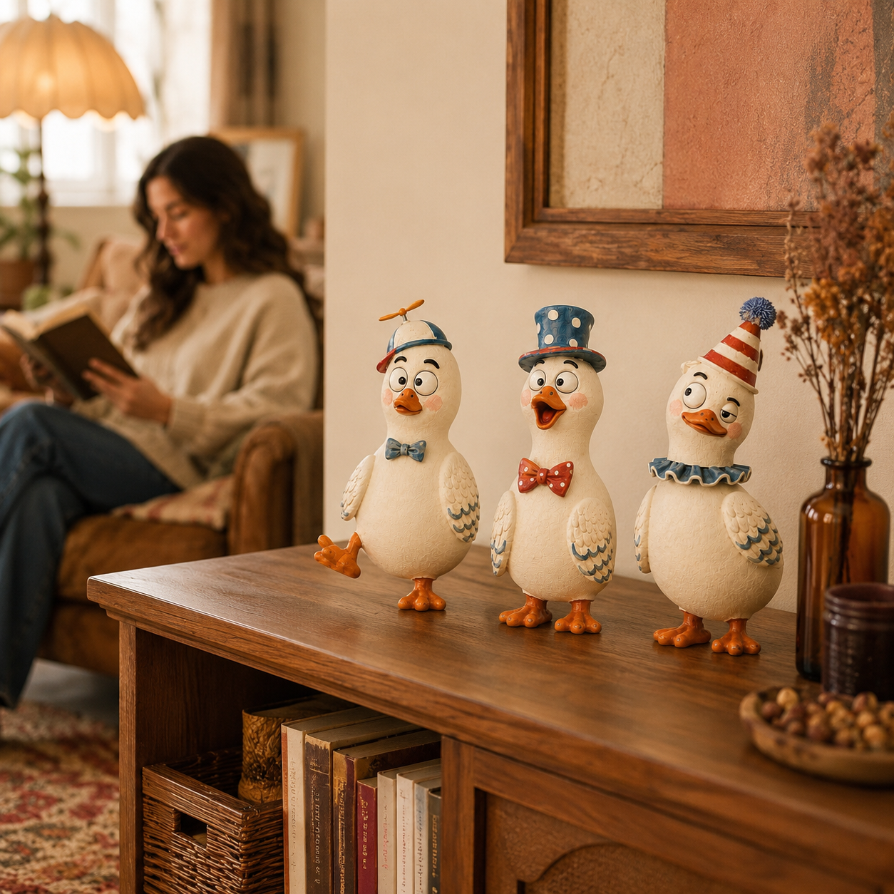 🦆 3-Piece Quirky Duck Resin Figurine Set – Funny Farmhouse Tabletop Décor