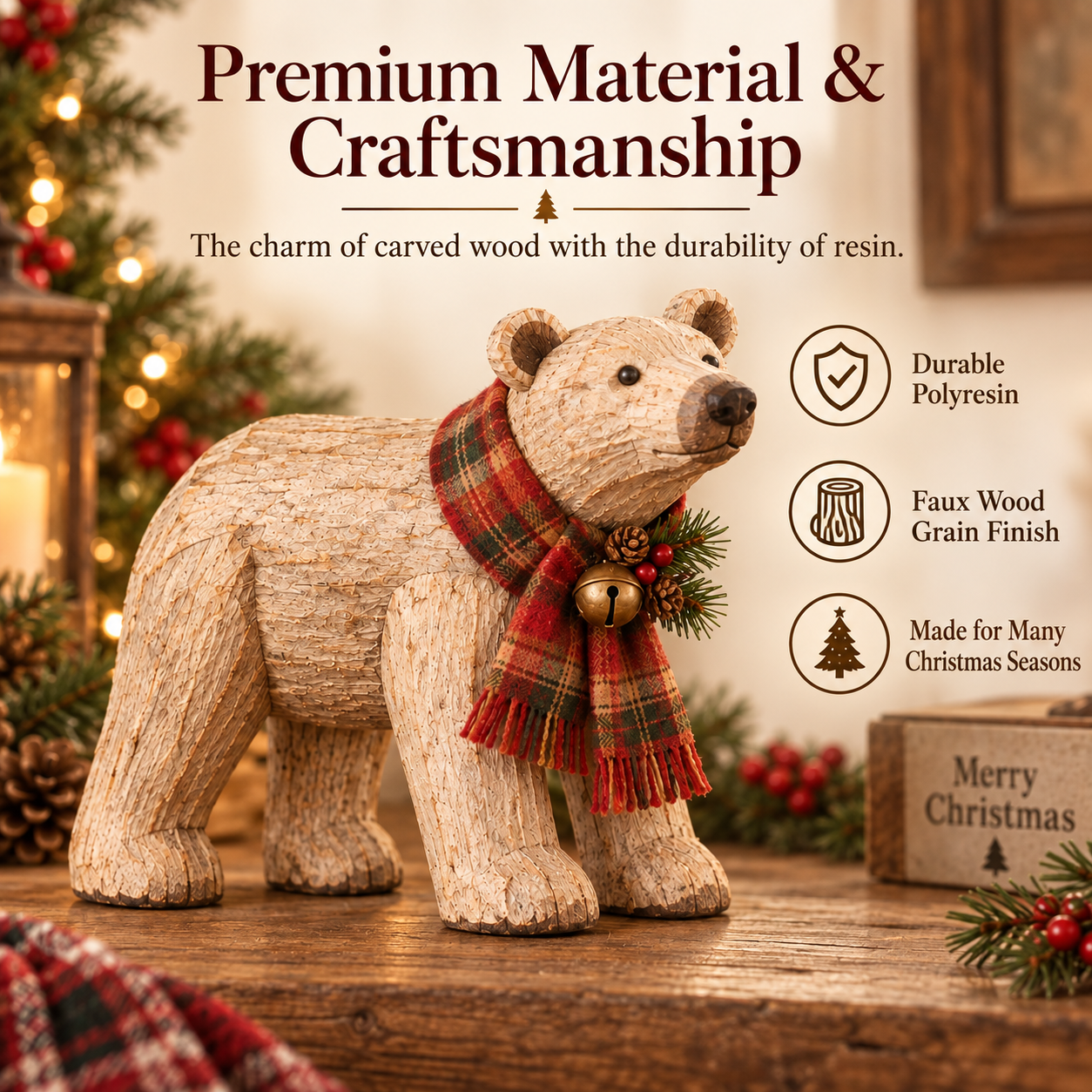 Rustic Christmas Polar Bear Figurine🐻