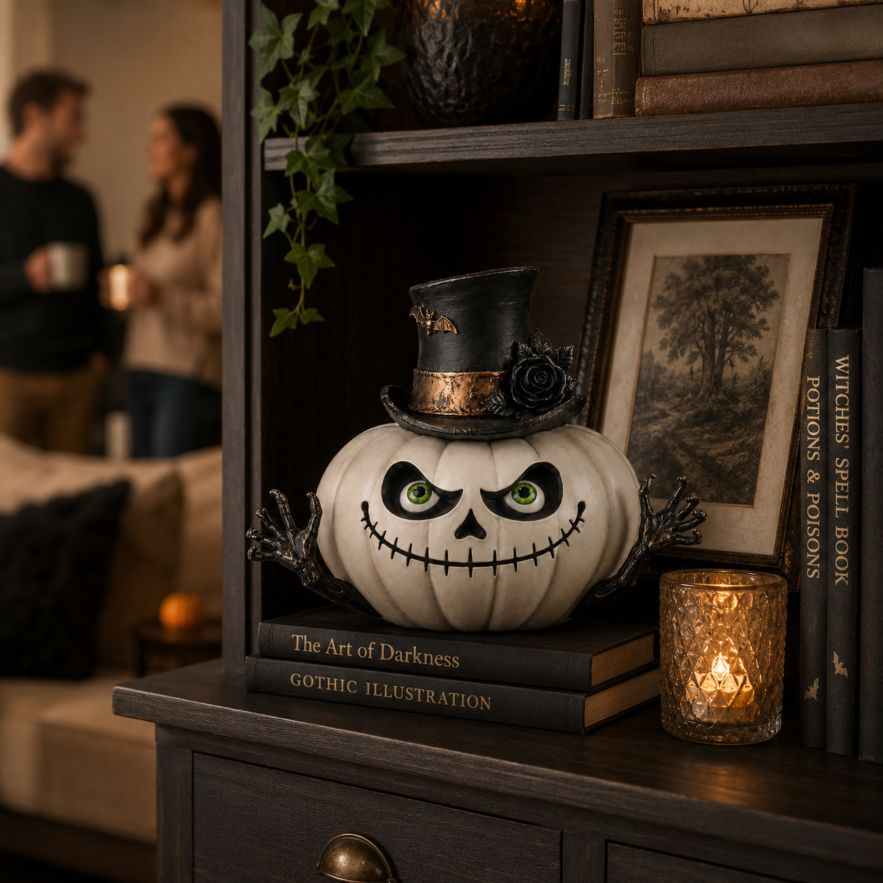 Gothic Top Hat Skull Pumpkin Resin Figurine – Halloween Tabletop Decoration 🦇