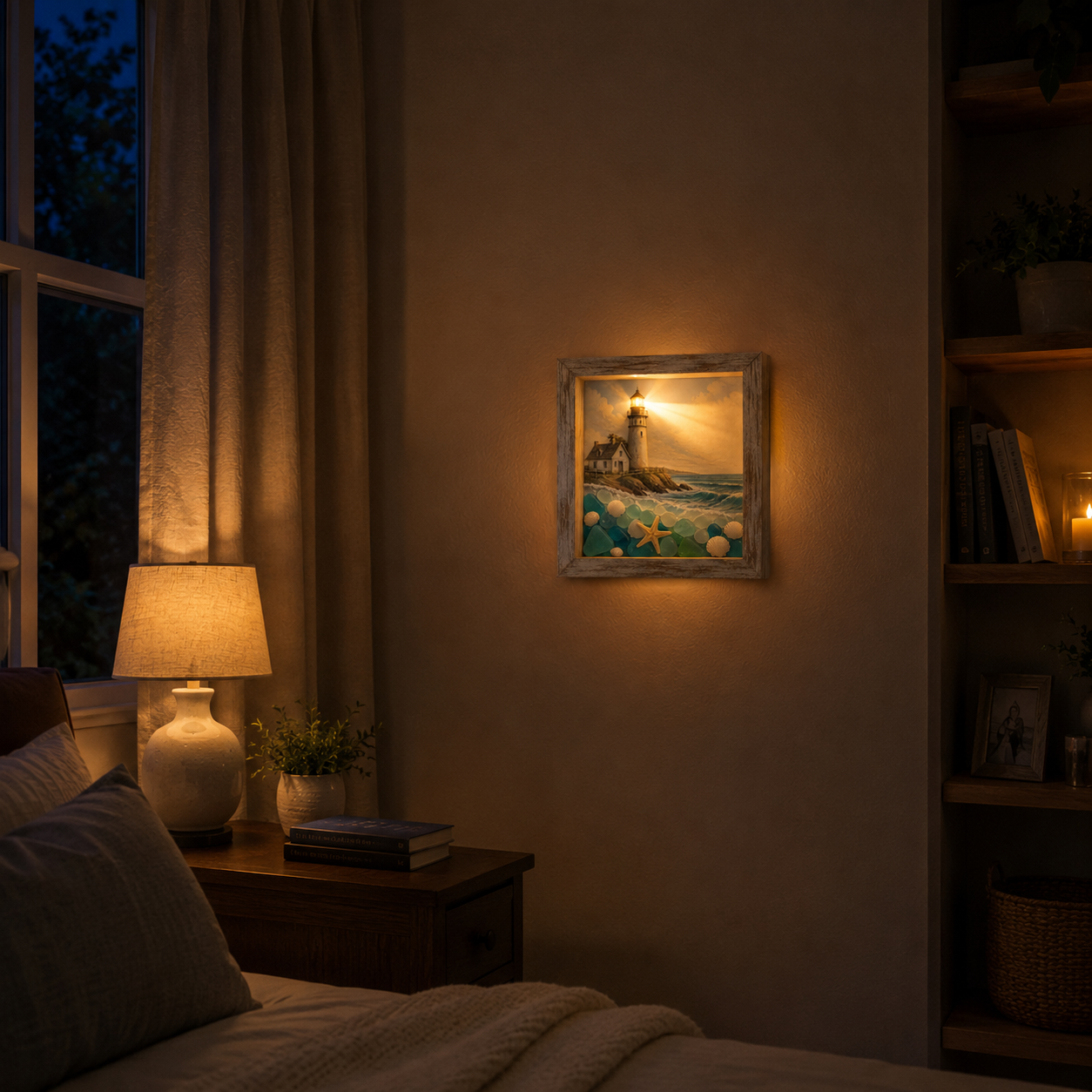 🌊 Lighted Coastal Lighthouse Shadow Box Wall Art ✨