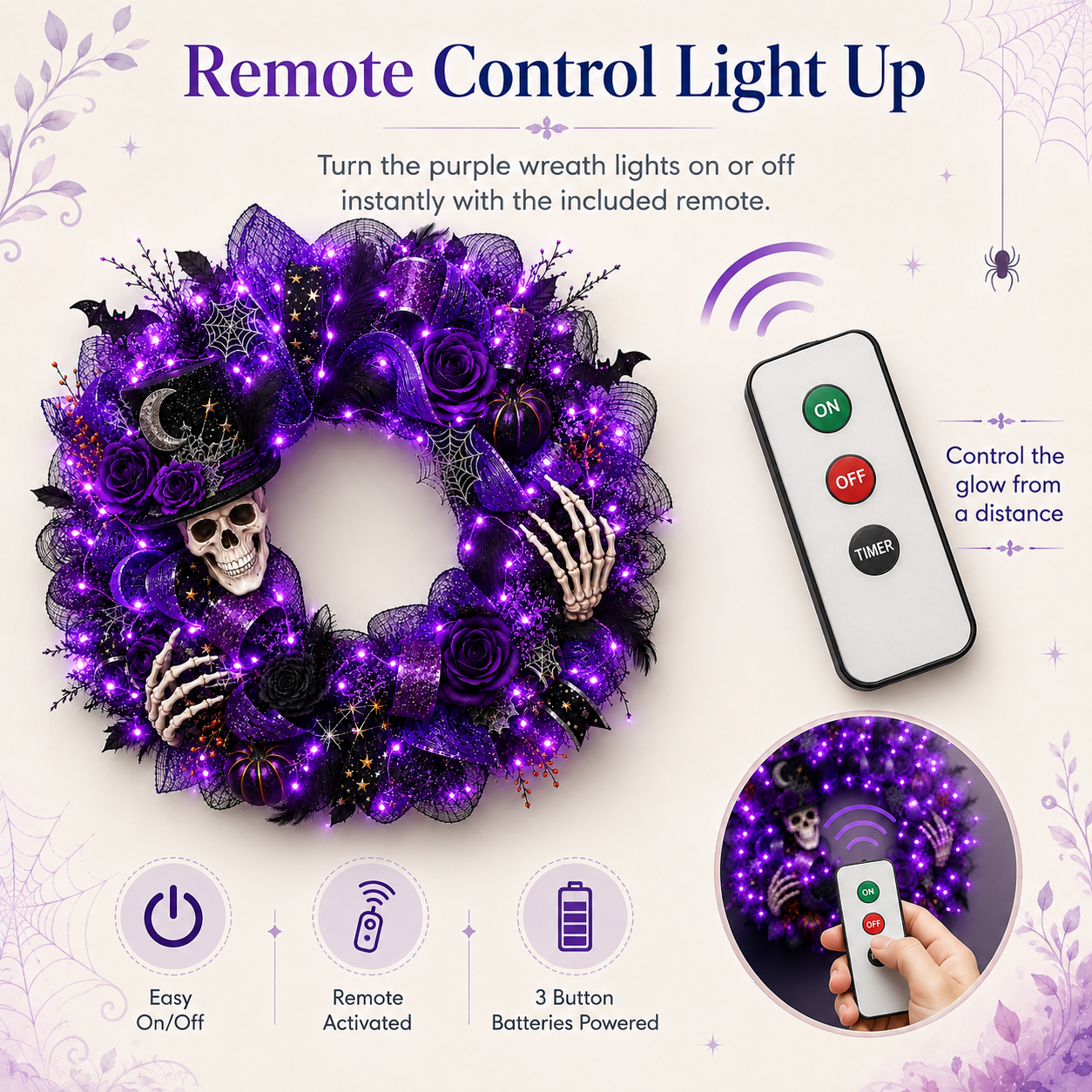 Light Up Halloween with a Spellbinding Purple Gothic Wreath 💀💜🎃✨