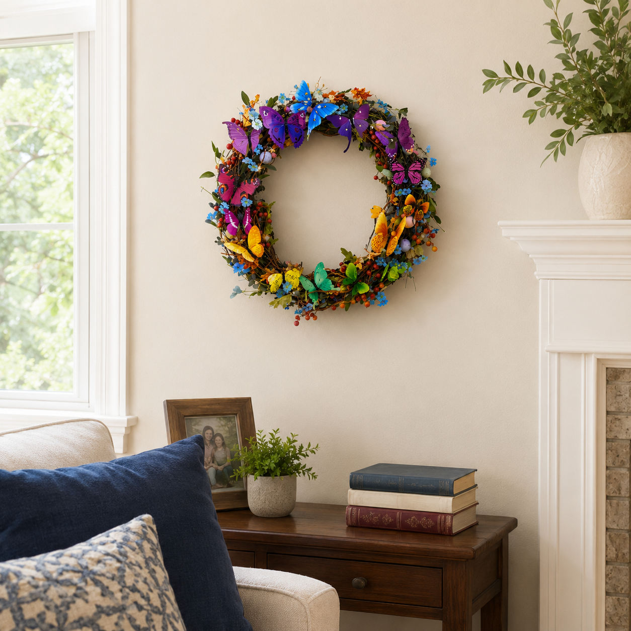 Colorful Butterfly Wreath with Cool White LED Lights and Remote Control 🦋✨