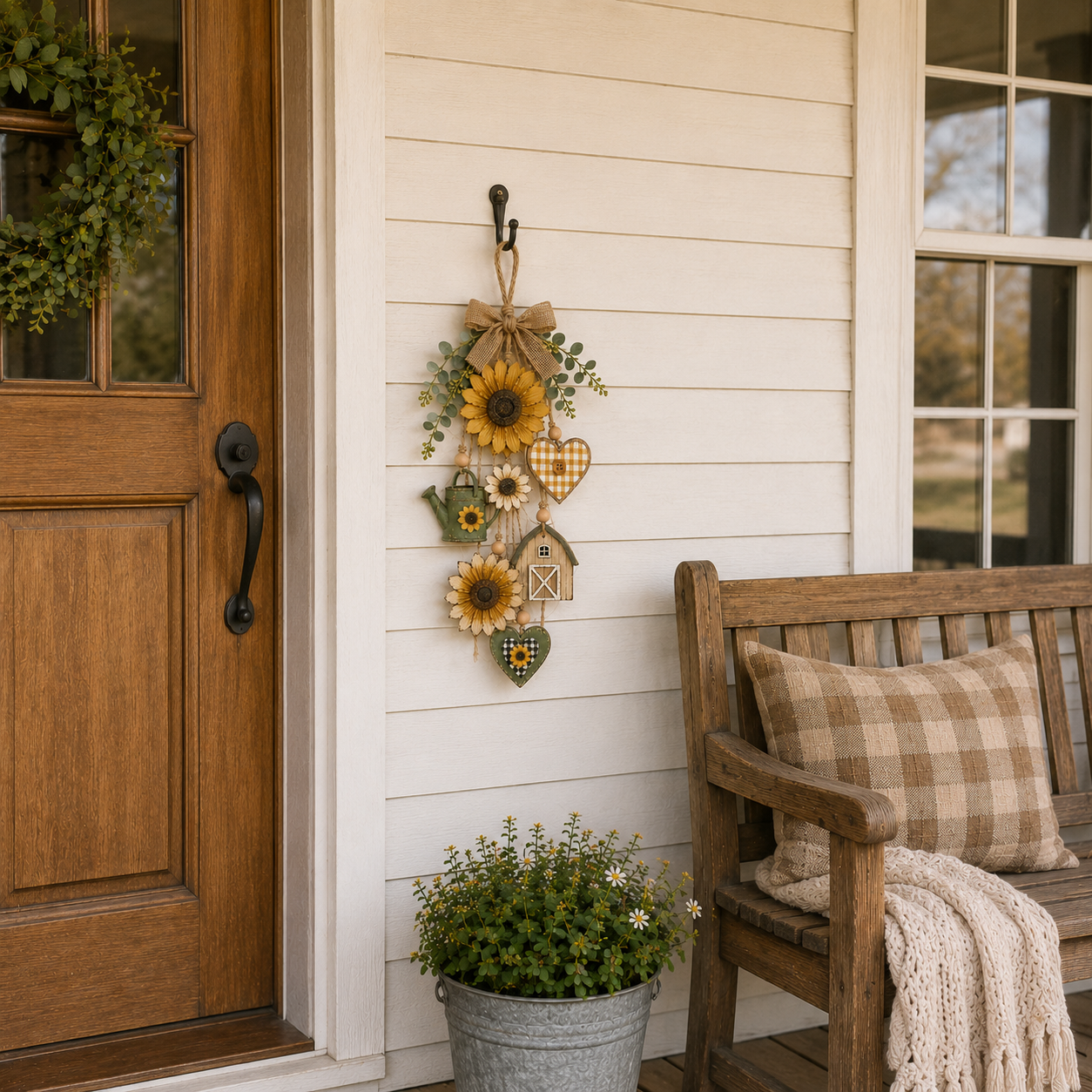 Rustic Wooden Garden-Themed Hanging Ornament with Remote Control Fairy Lights
