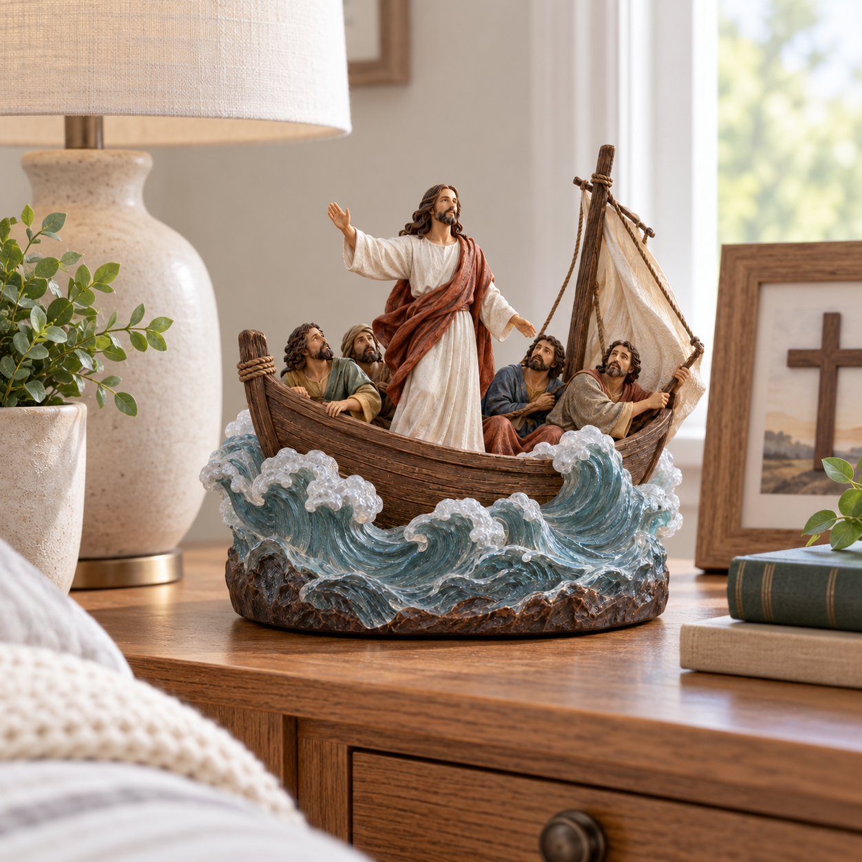 ✝️Jesus Calms the Storm Lighted Resin Figurine