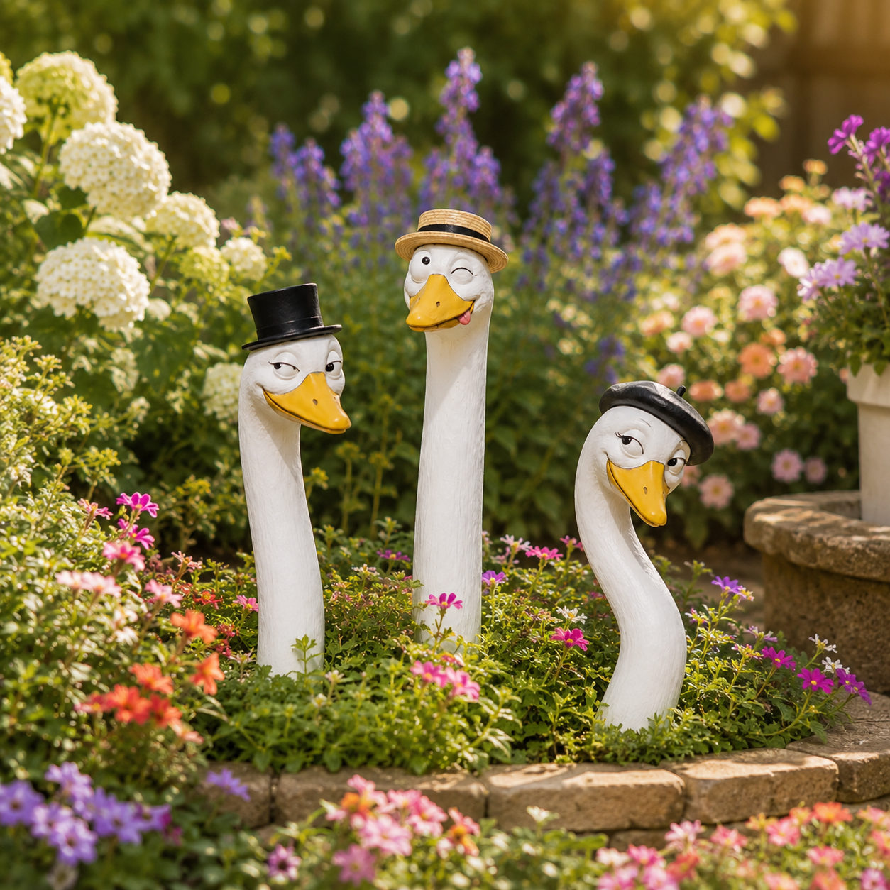 Funny Gentleman Goose Garden Statue Trio