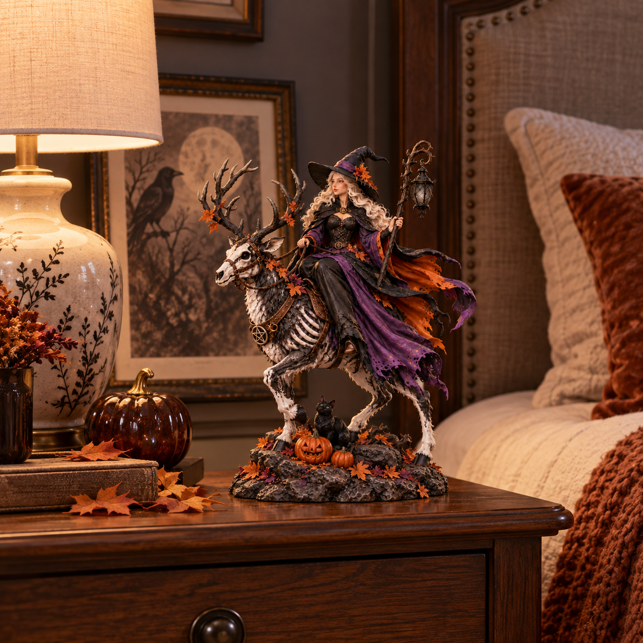 🎃Halloween Witch Riding Skeleton Deer Resin Figurine