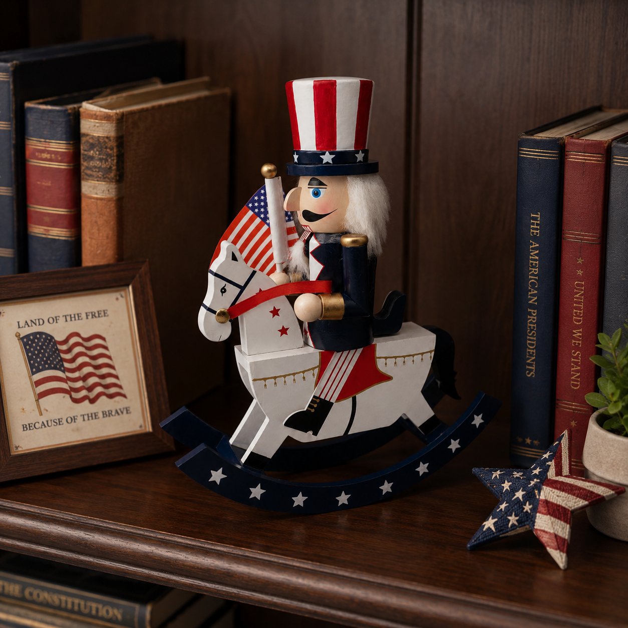 “Uncle Sam Nutcracker on Rocking Horse – Patriotic Holiday Décor”