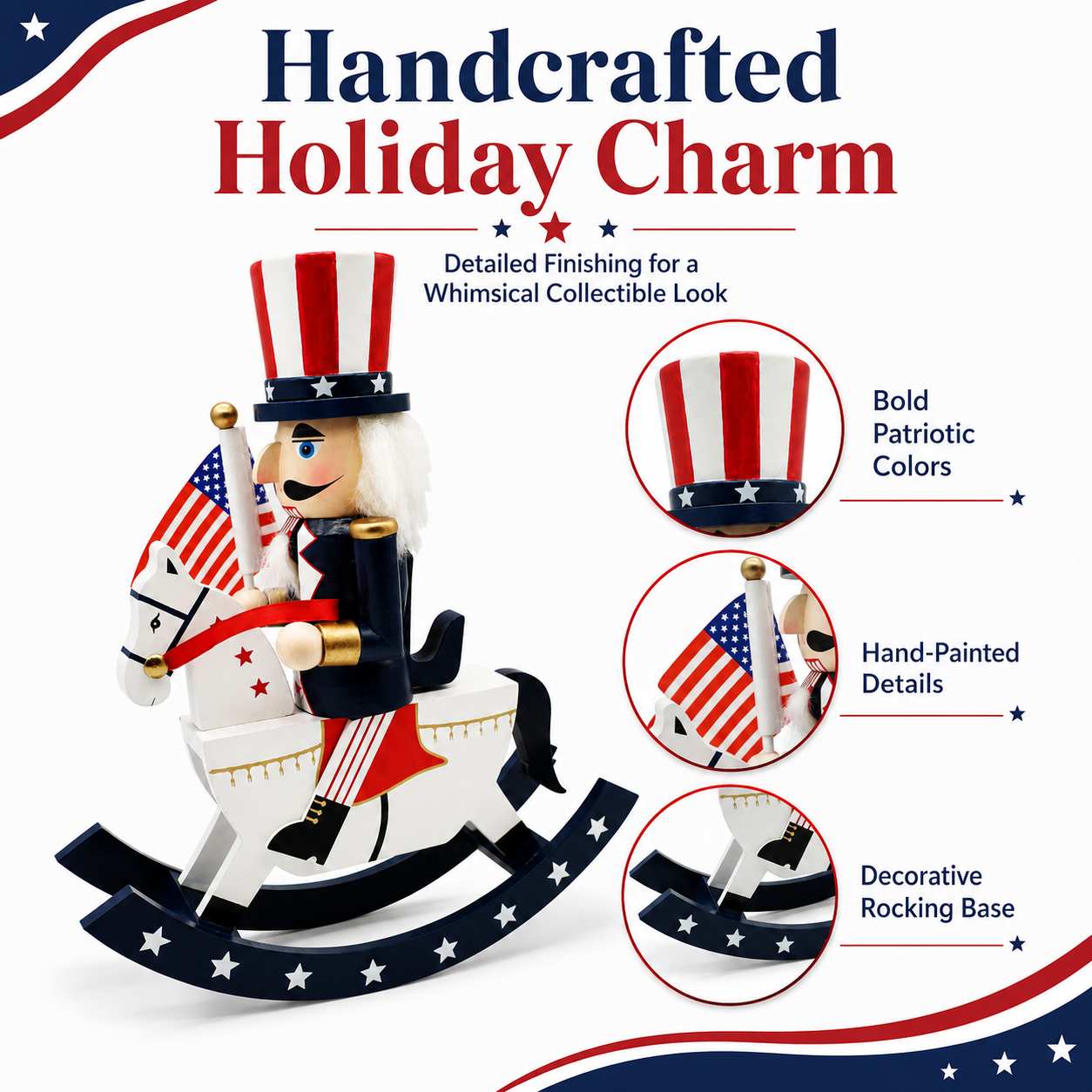 “Uncle Sam Nutcracker on Rocking Horse – Patriotic Holiday Décor”