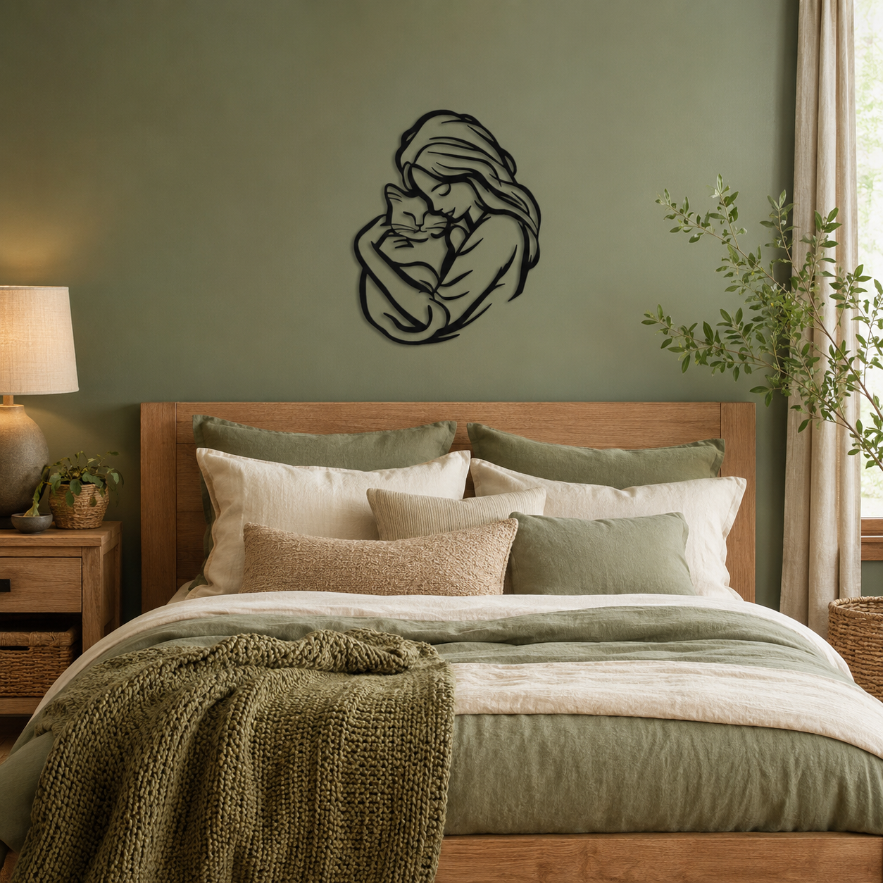 🐱 Girl Hugging Cat Metal Wall Art – A Heartwarming Accent for Cozy Homes