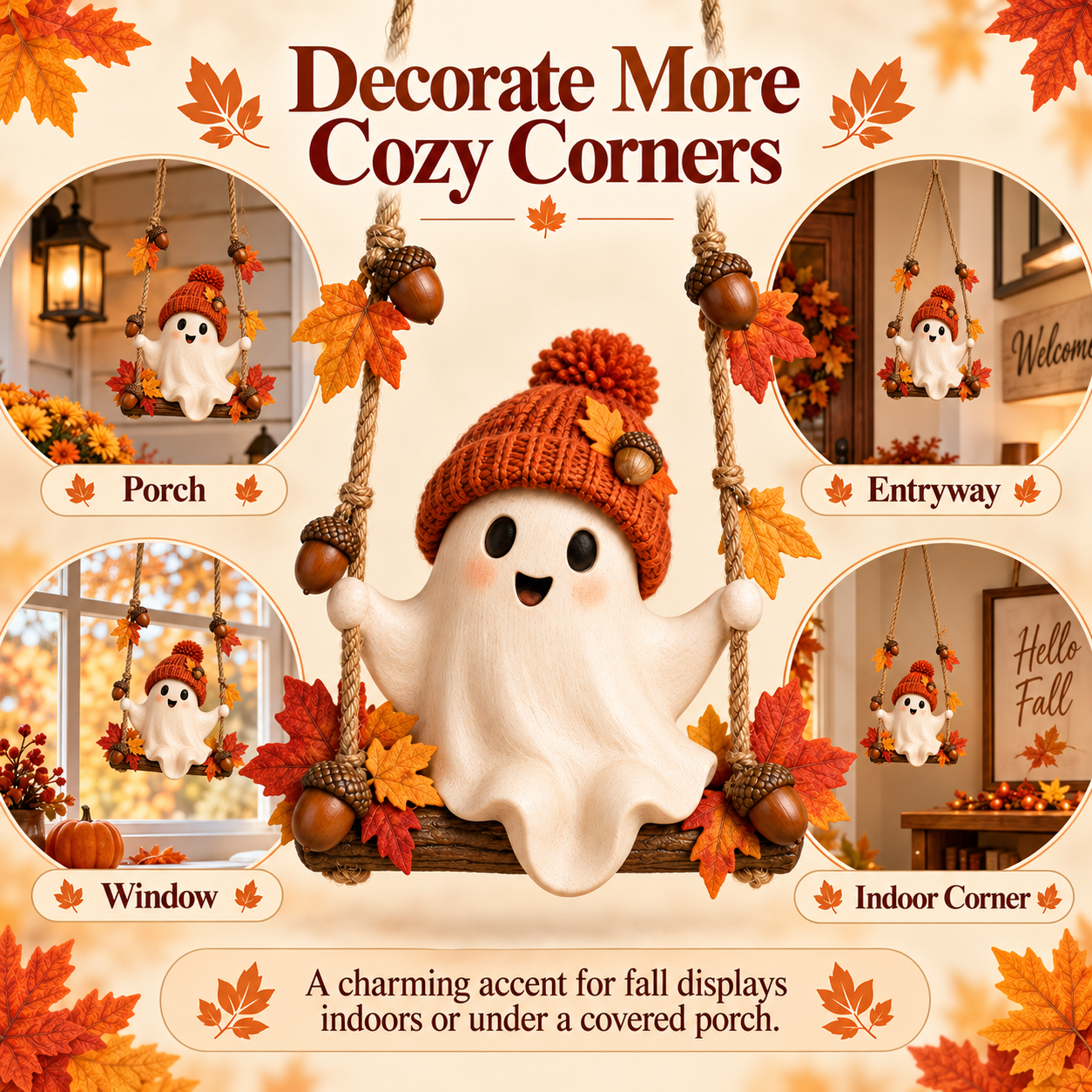 Lighted Fall Ghost Swing Hanging Decor🍂