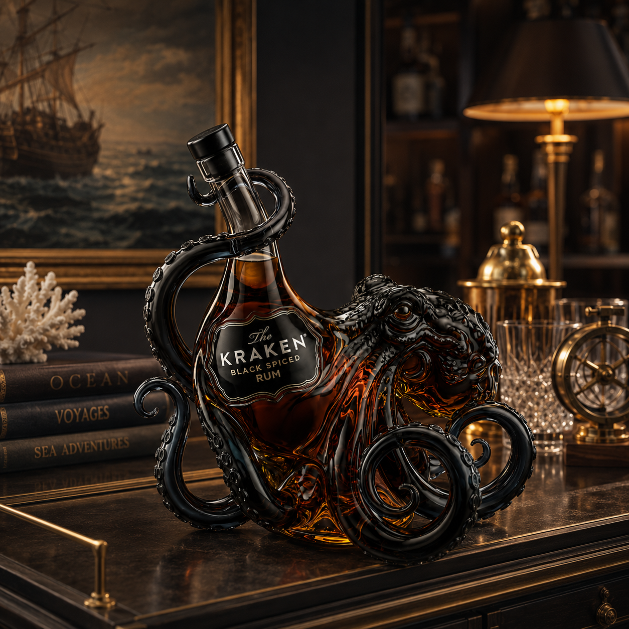 Decorative Octopus-Inspired Glass Liquor Bottle for Home Bar Display