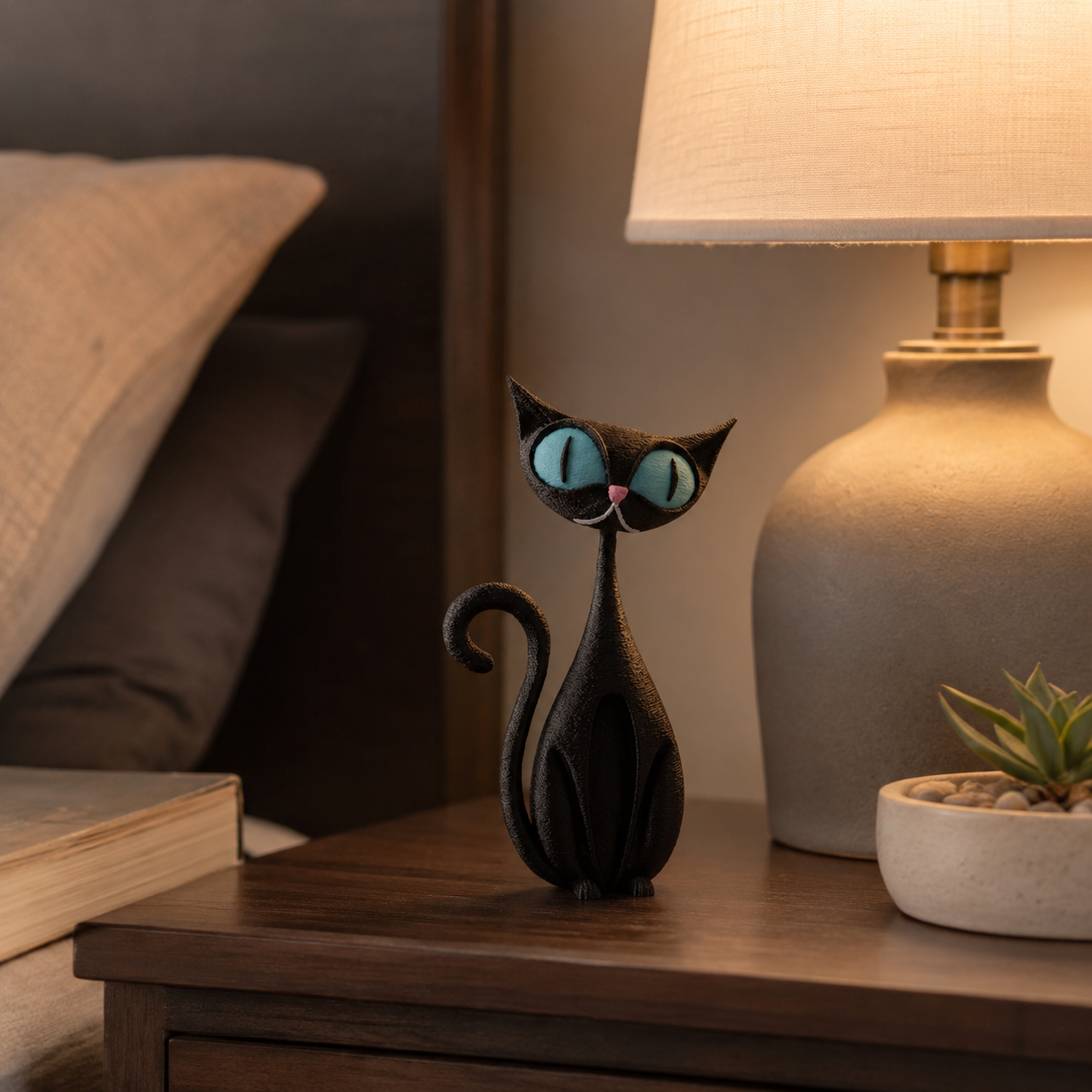 Whimsical Big-Eyed Black Cat Resin Figurine 🐈‍⬛✨