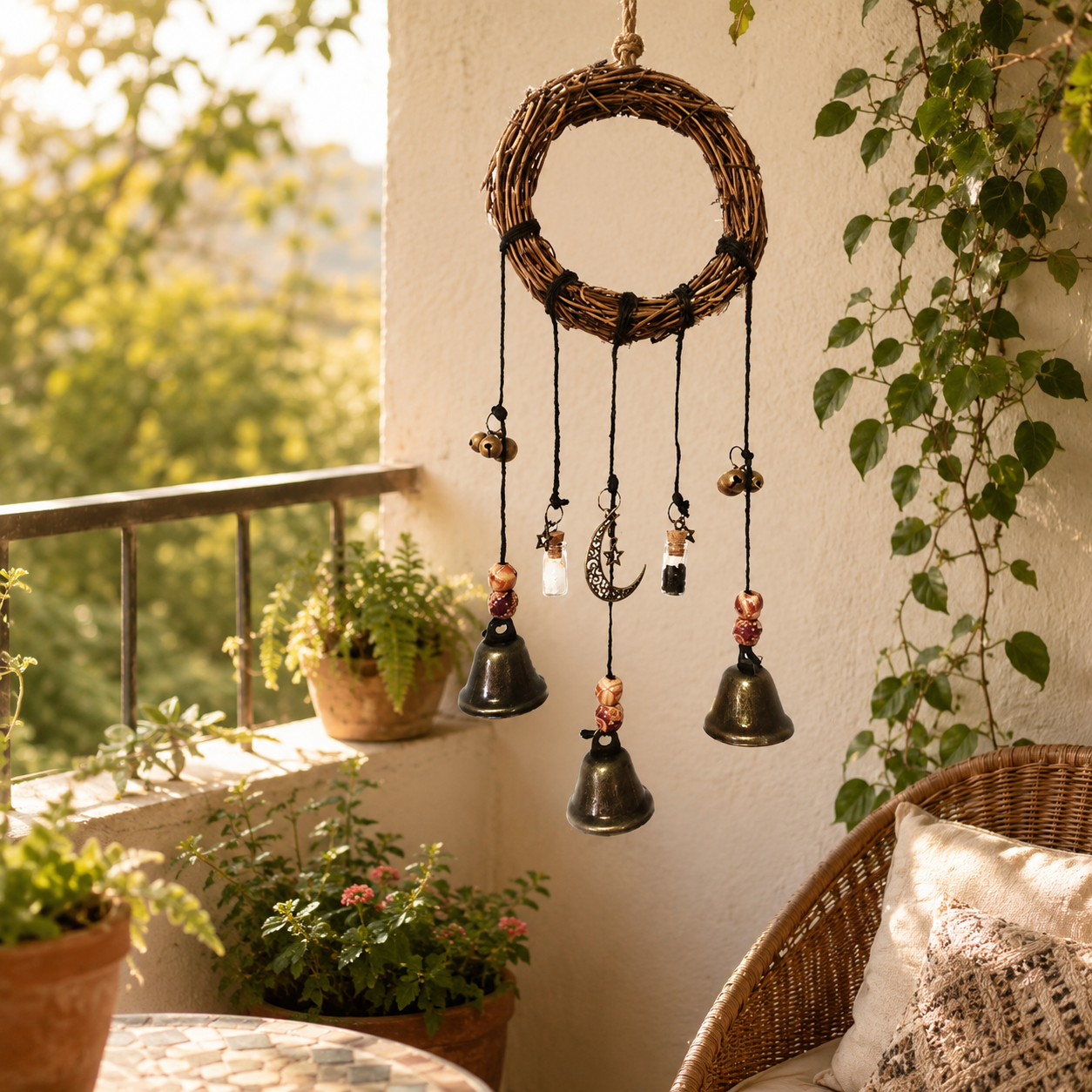 Boho Hanging Wind Chime 🔔 Rustic Bell Decor for Patio, Porch, Garden & Window