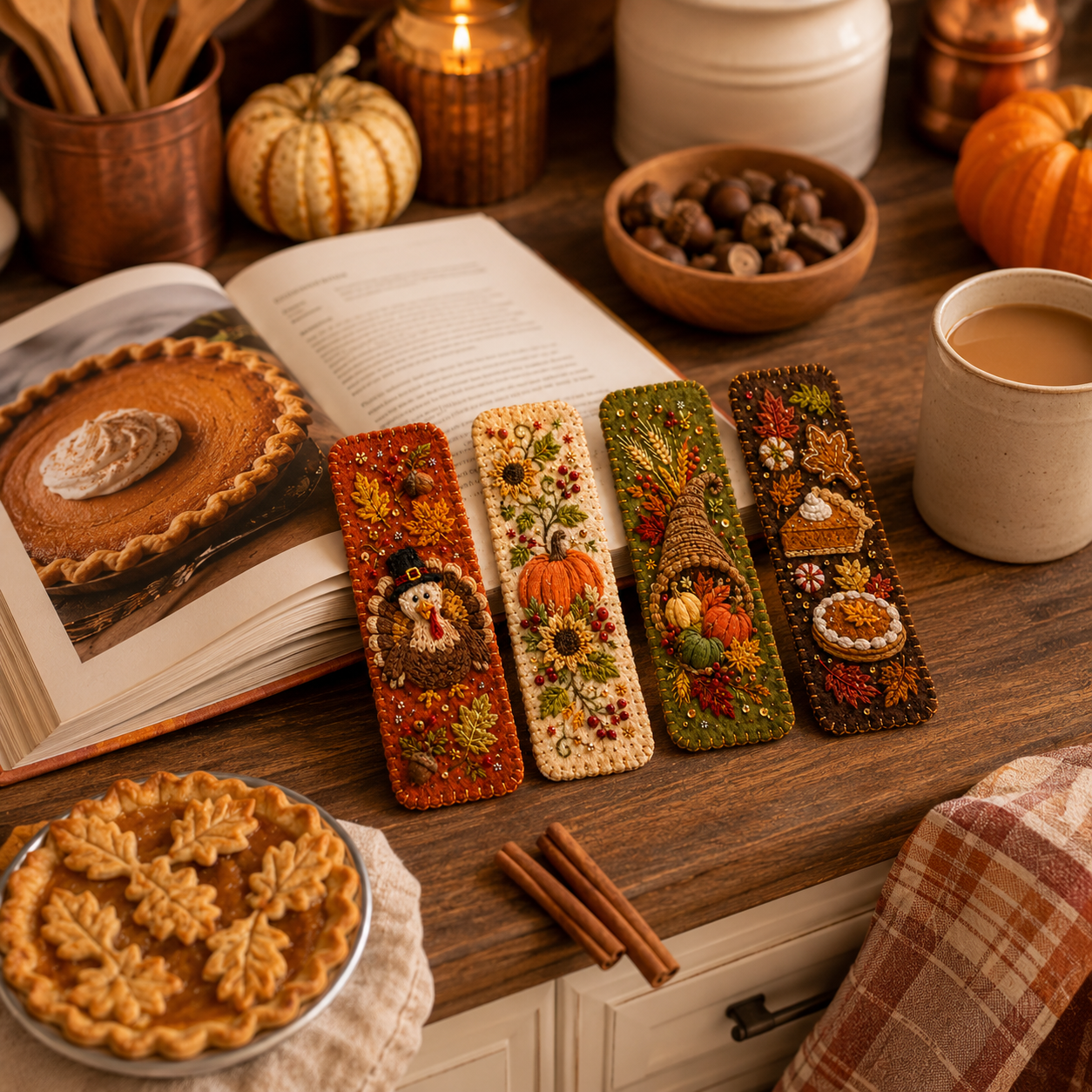 Thanksgiving Embroidered Felt Bookmarks🍁