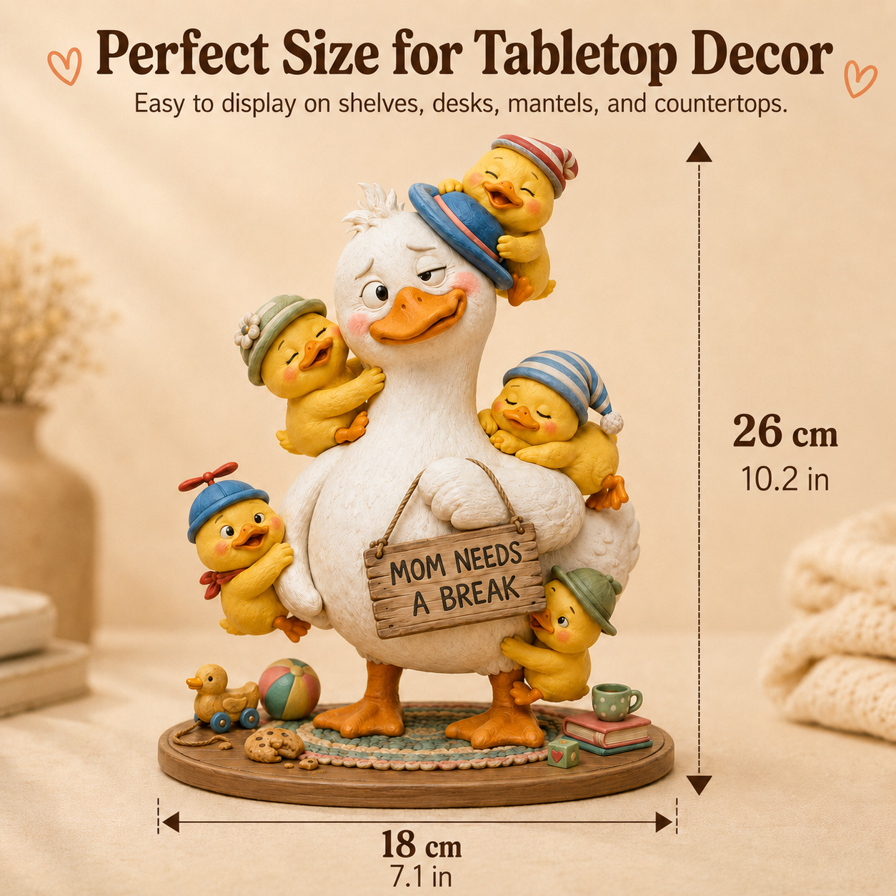 “Mom Needs a Break” Mama Duck & Five Ducklings Resin Figurine – Funny Family Tabletop Decor 💛
