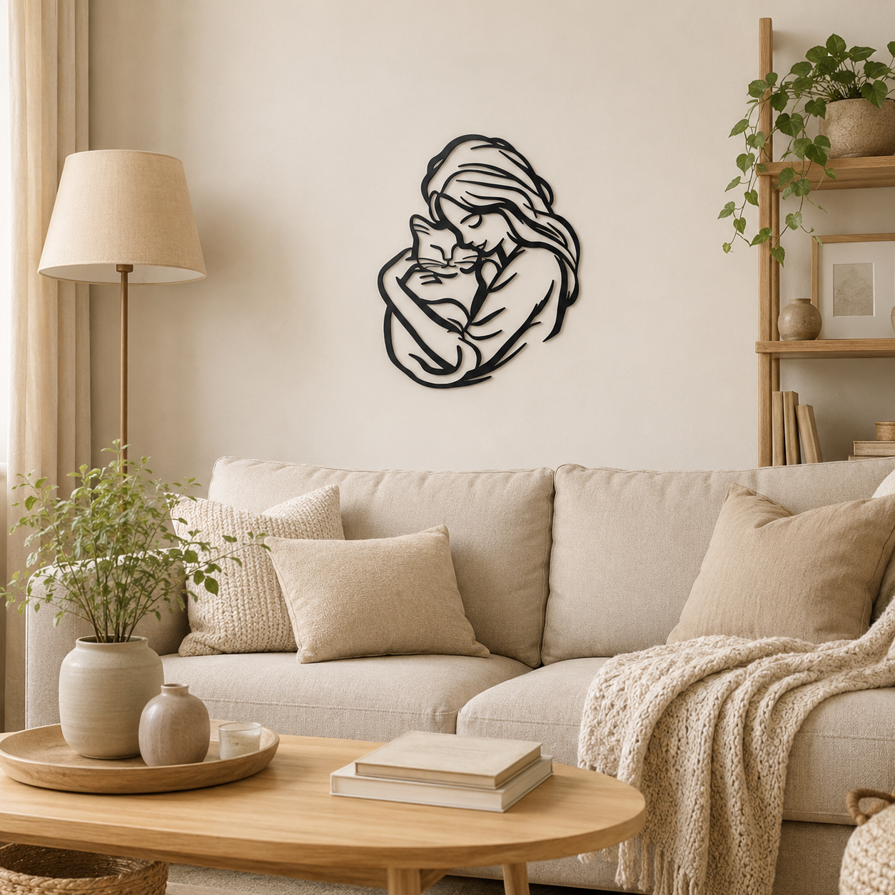 🐱 Girl Hugging Cat Metal Wall Art – A Heartwarming Accent for Cozy Homes