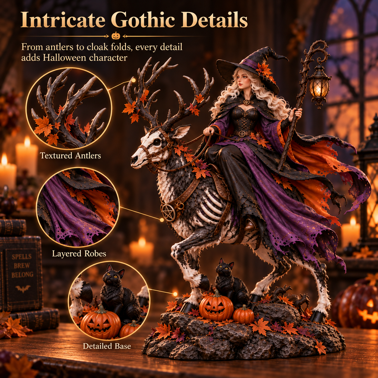 🎃Halloween Witch Riding Skeleton Deer Resin Figurine