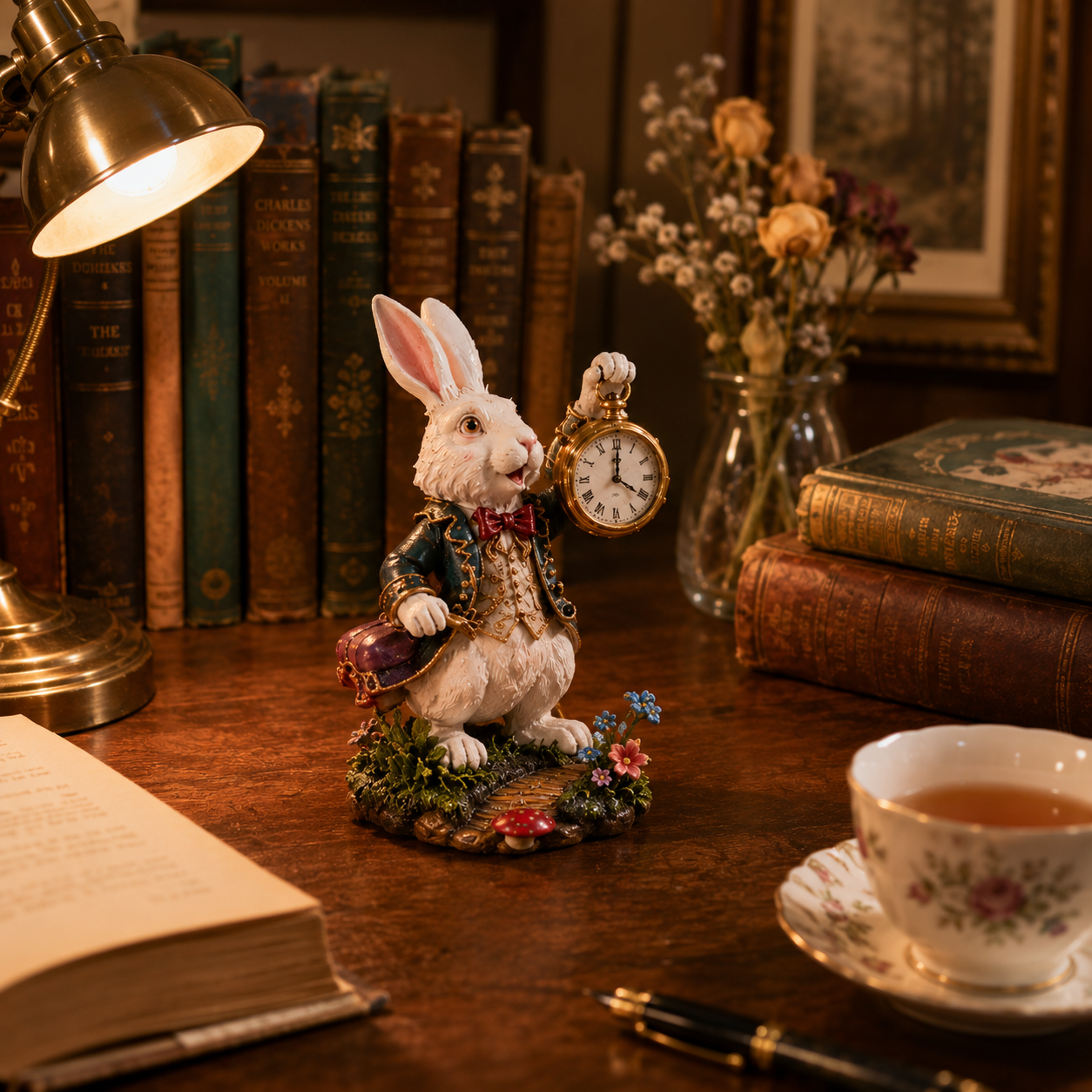 🐇 White Rabbit Pocket Watch Sculpture Figurine ✨