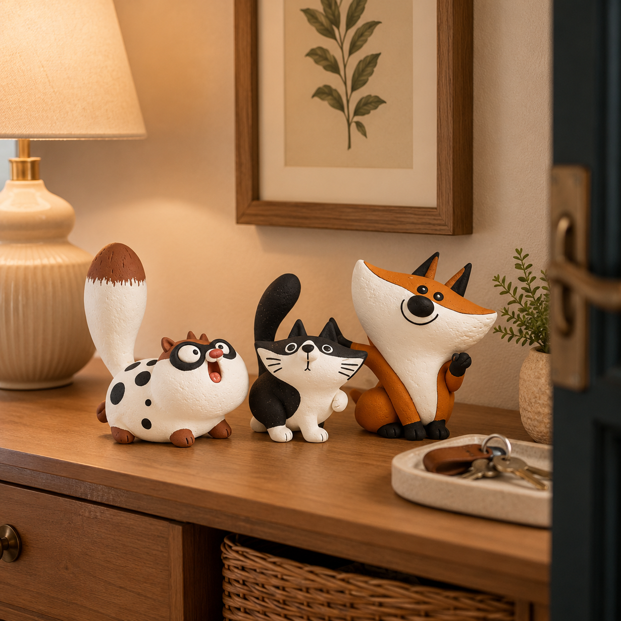 Three Adorable Characters in One Coordinated Set for a Complete and Cheerful Home Display 🐱🦊✨