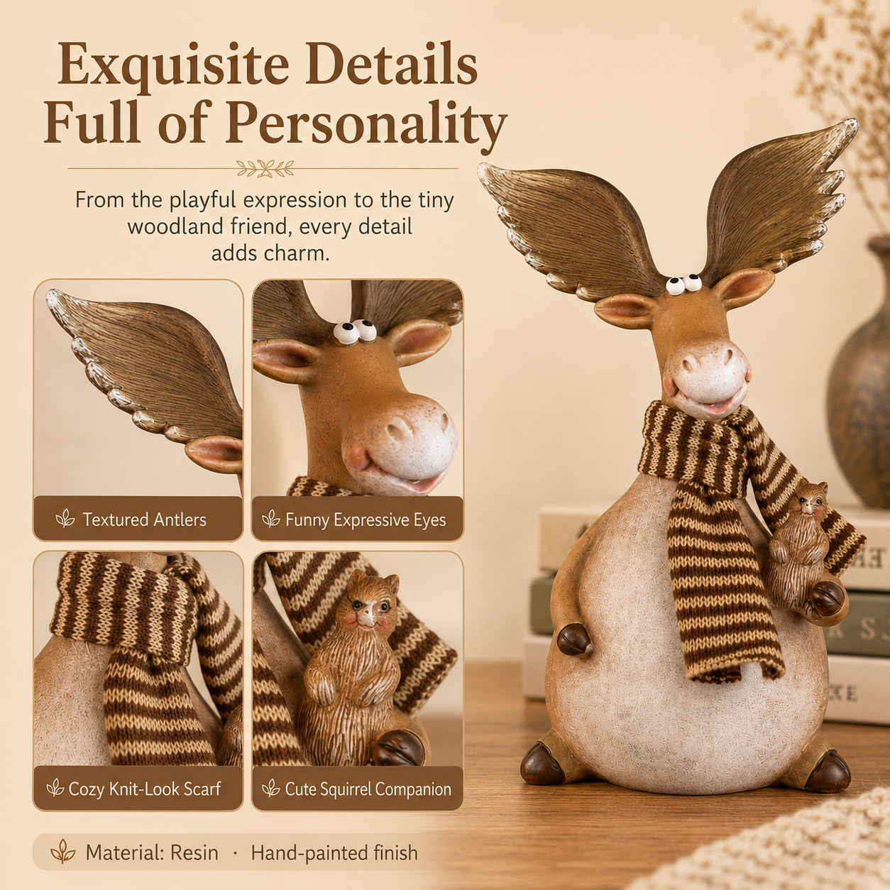 Whimsical Moose & Squirrel Resin Figurine – Funny Woodland Tabletop Décor 🐿️