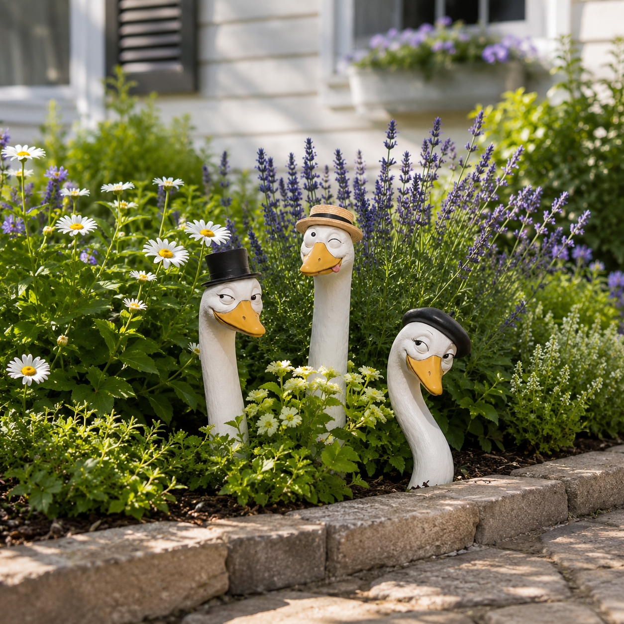 Funny Gentleman Goose Garden Statue Trio