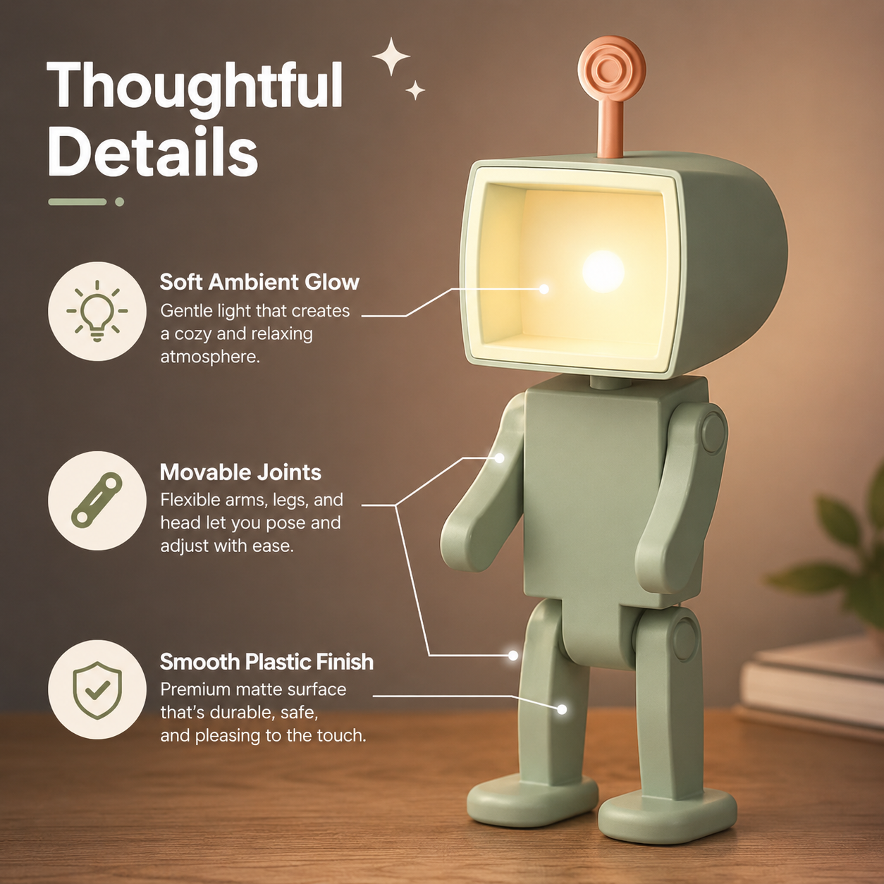 Cute Robot Night Light with Movable Joints 🤖✨