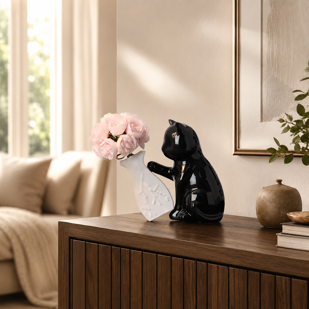 Black Cat Flower Vase Decor