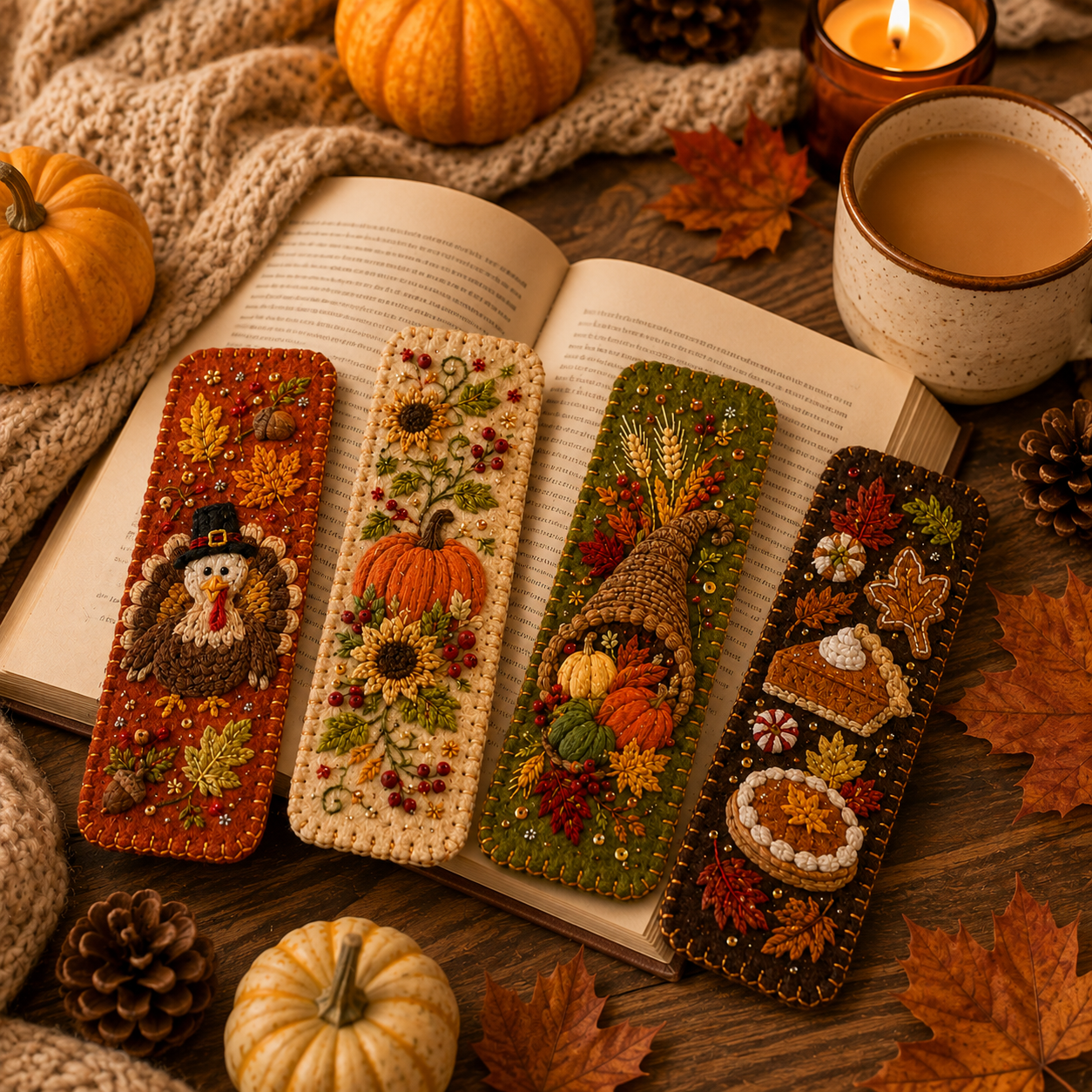 Thanksgiving Embroidered Felt Bookmarks🍁