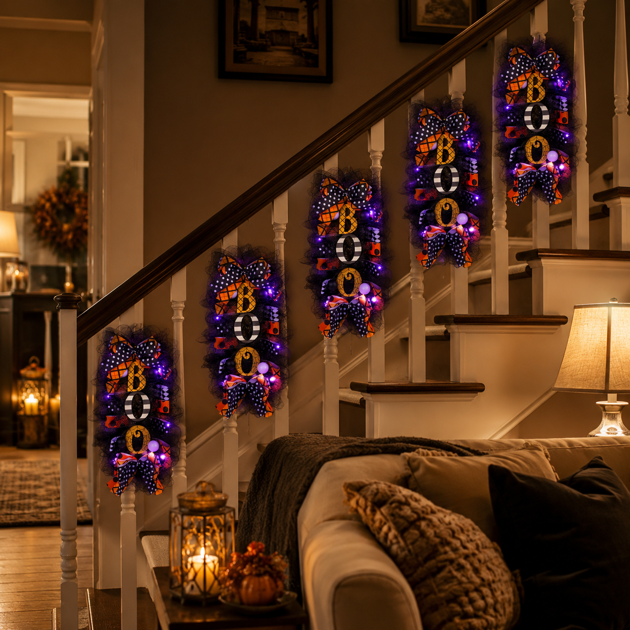 Lighted Halloween BOO Door Hanging Decoration with Purple Lights & Remote Control 💜