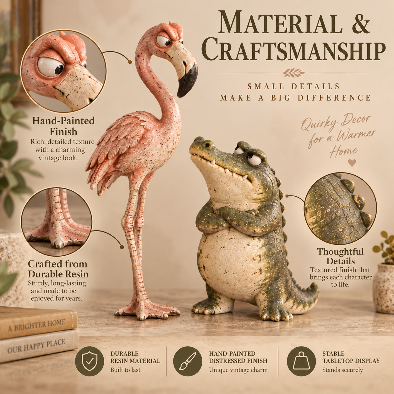 🦩Funny Flamingo & Crocodile Resin Figurines