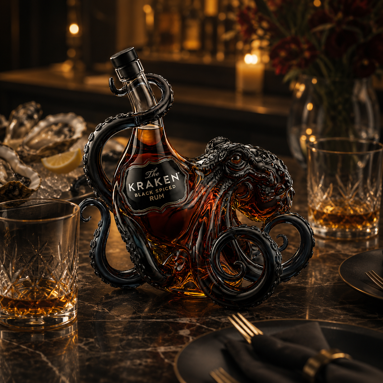 Decorative Octopus-Inspired Glass Liquor Bottle for Home Bar Display