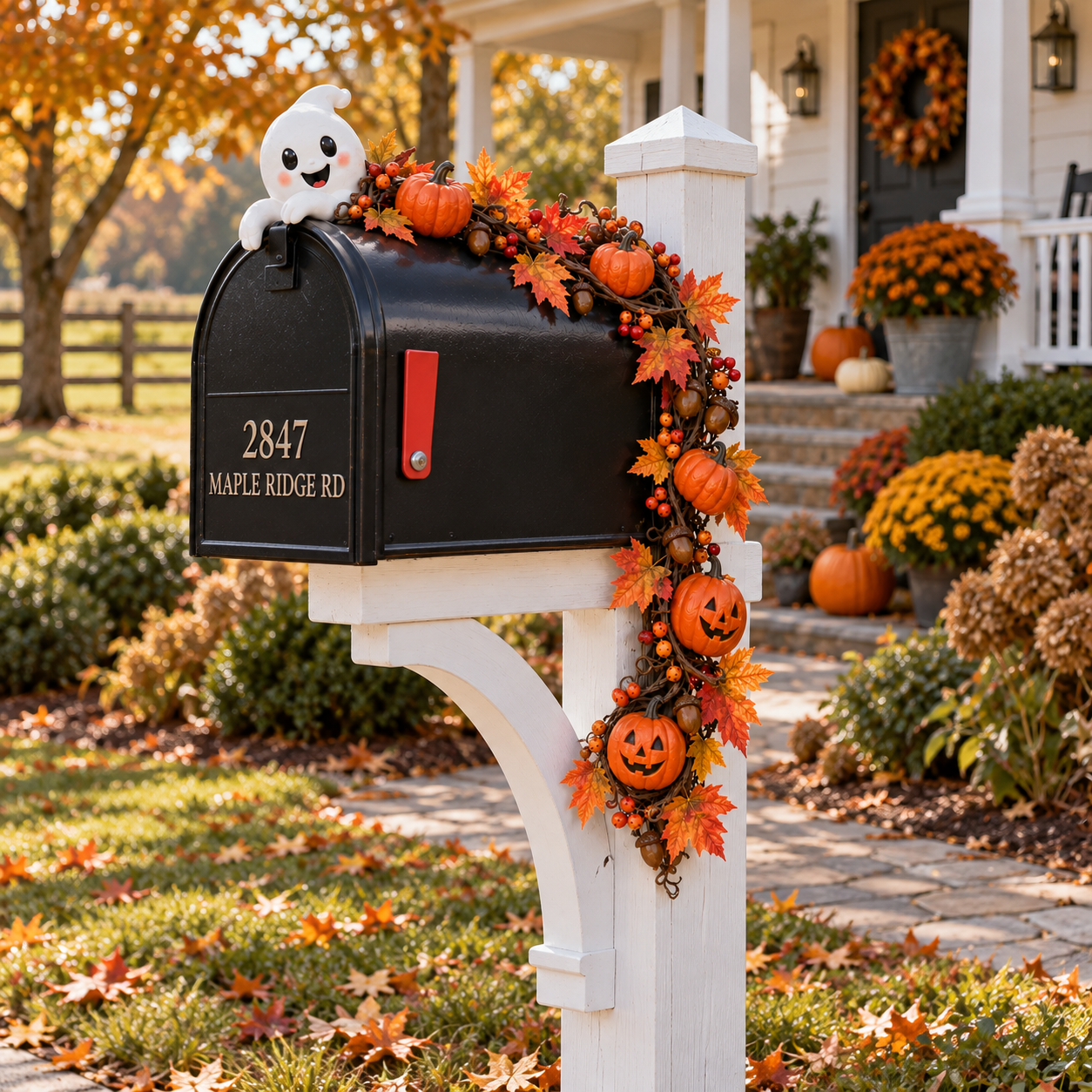 Fall Ghost & Pumpkin Mailbox Decoration🎃