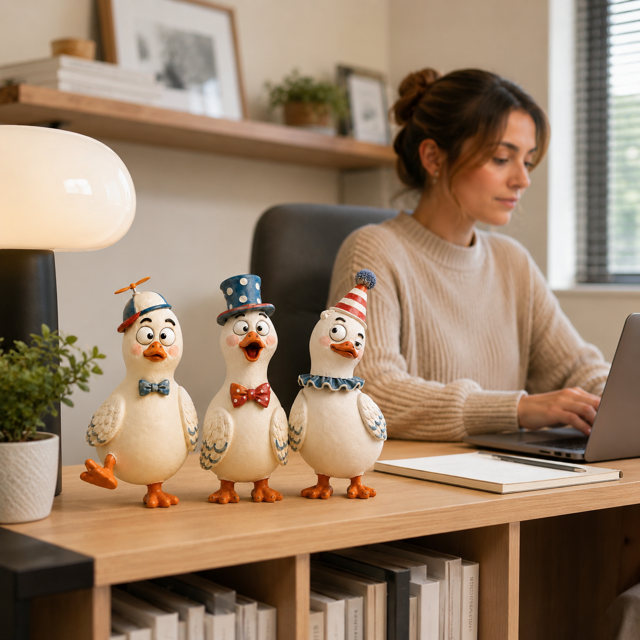 🦆 3-Piece Quirky Duck Resin Figurine Set – Funny Farmhouse Tabletop Décor