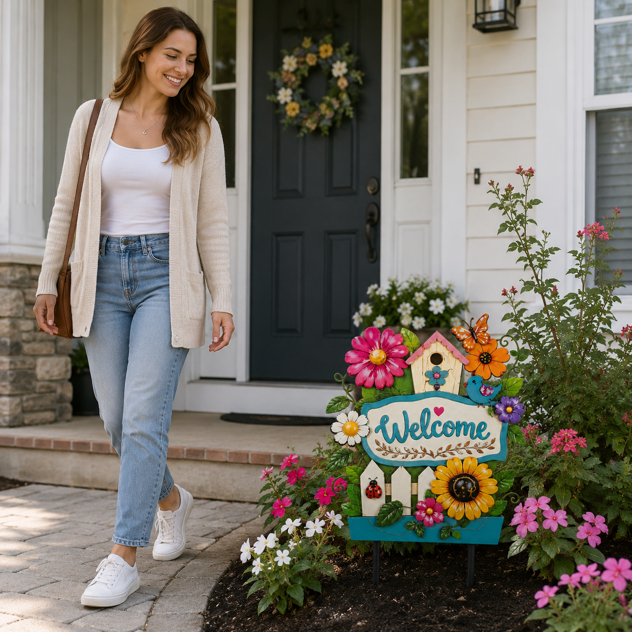 Welcome every guest with colorful flowers and a warm, inviting glow 🏡✨