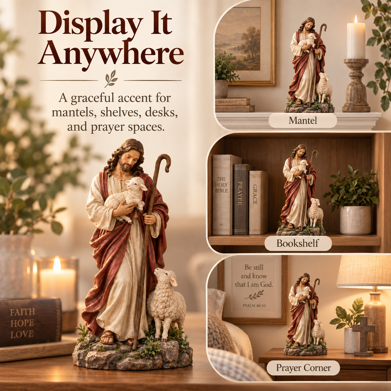 Jesus Good Shepherd Resin Figurine with Lambs✨
