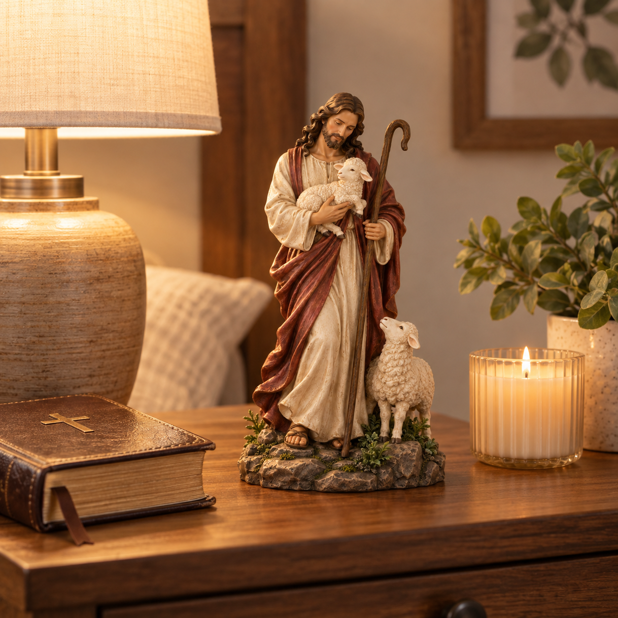 Jesus Good Shepherd Resin Figurine with Lambs✨