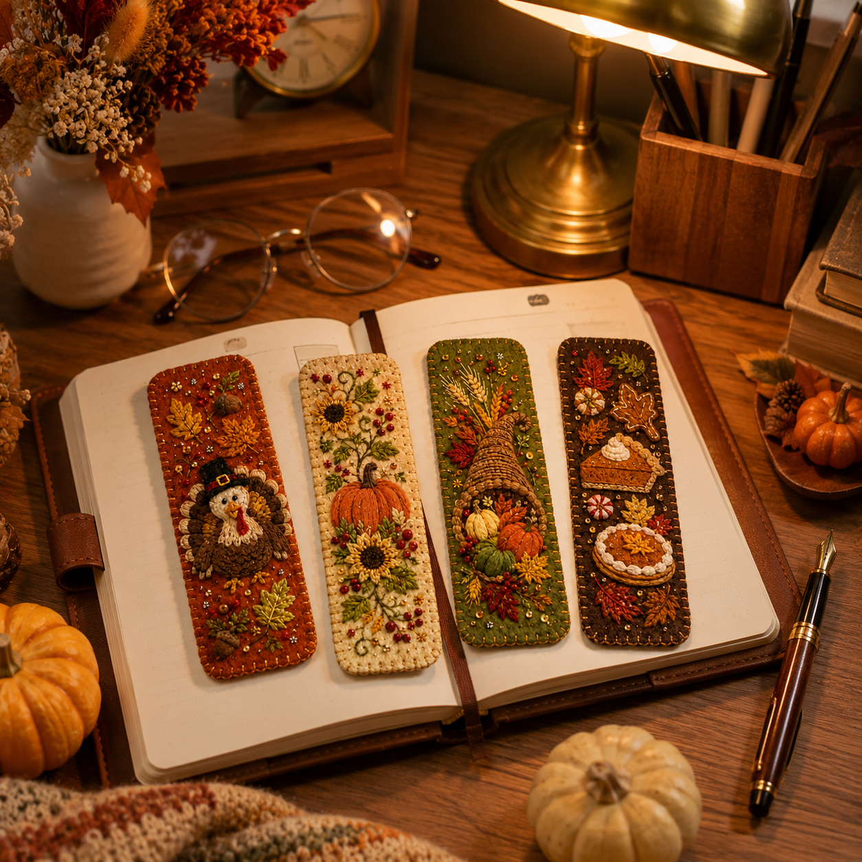 Thanksgiving Embroidered Felt Bookmarks🍁