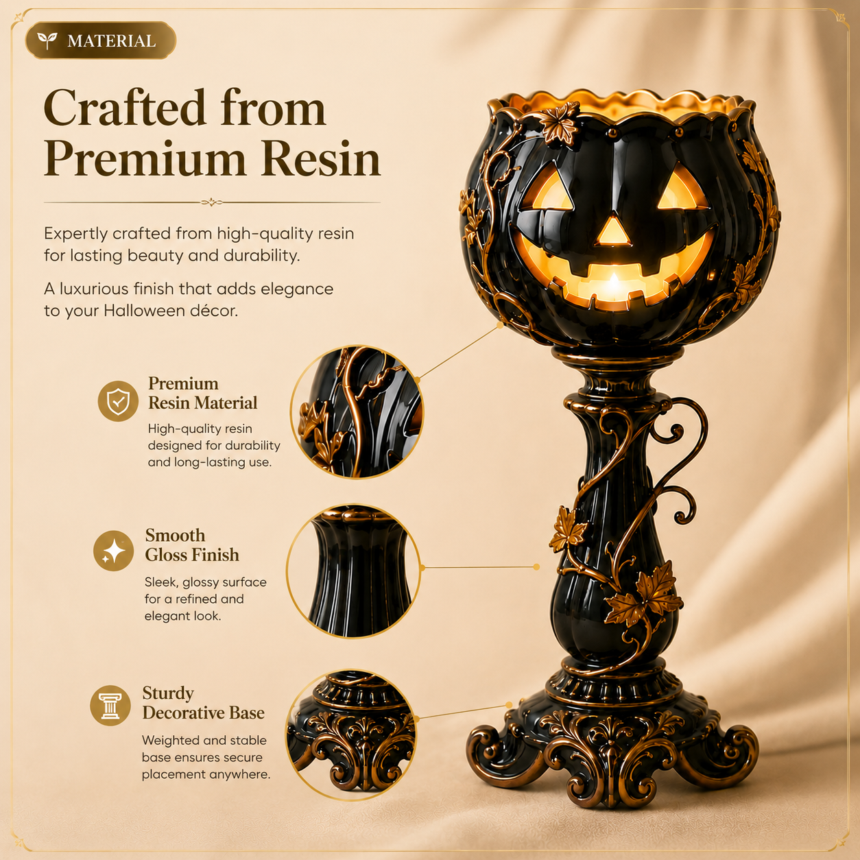 🎃 Elegant Black Pumpkin Candle Holder