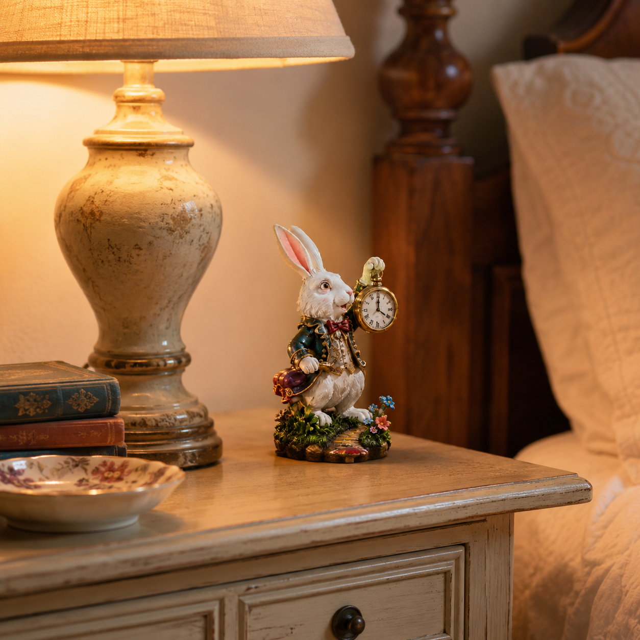 🐇 White Rabbit Pocket Watch Sculpture Figurine ✨