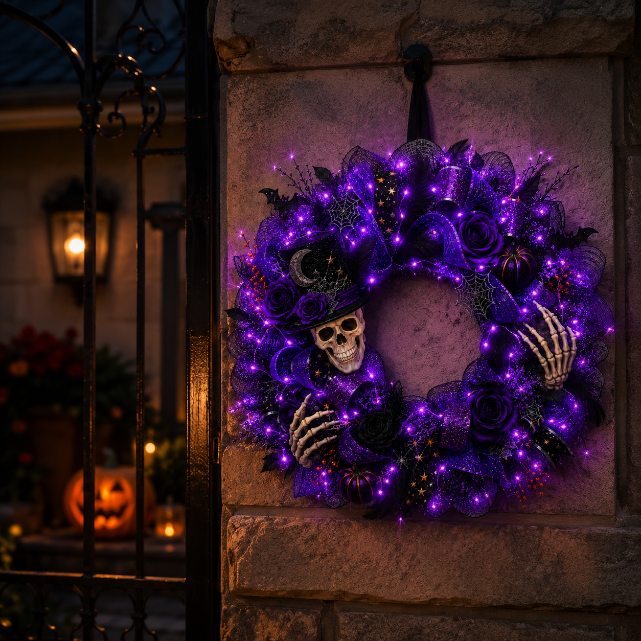 Light Up Halloween with a Spellbinding Purple Gothic Wreath 💀💜🎃✨
