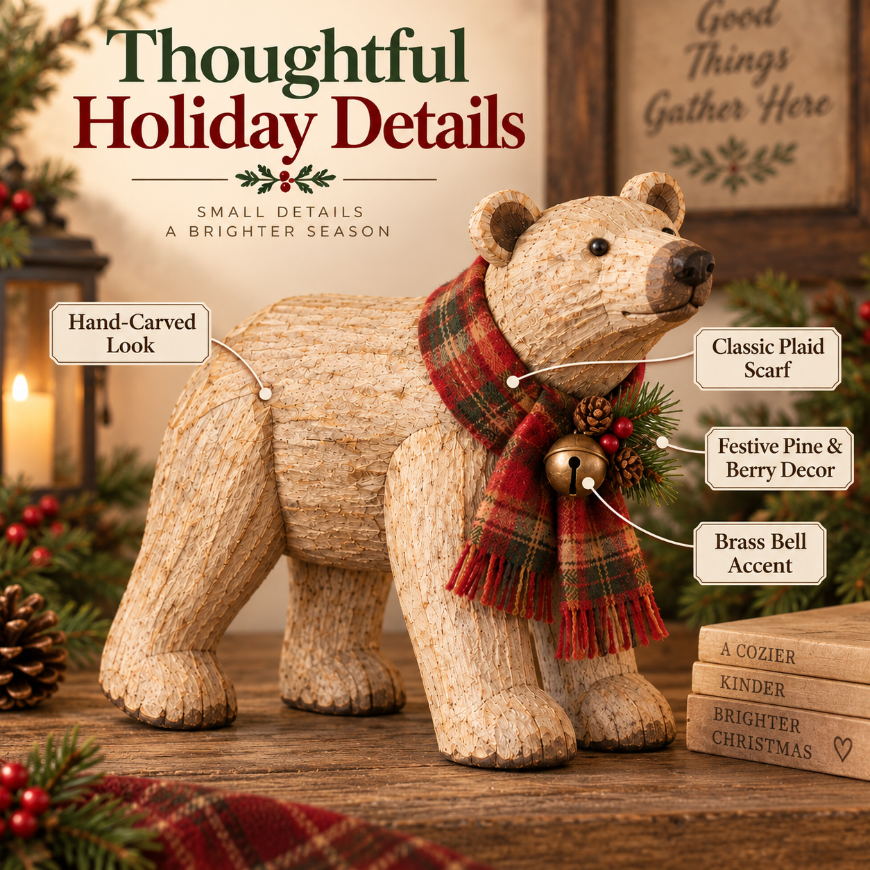 Rustic Christmas Polar Bear Figurine🐻