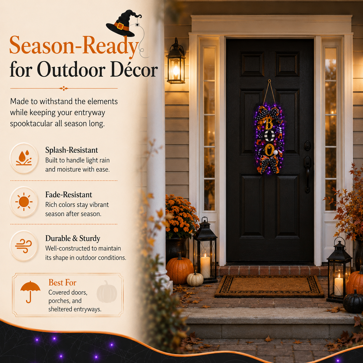 Lighted Halloween BOO Door Hanging Decoration with Purple Lights & Remote Control 💜