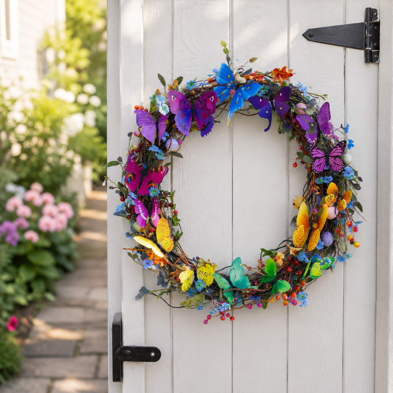 Colorful Butterfly Wreath with Cool White LED Lights and Remote Control 🦋✨