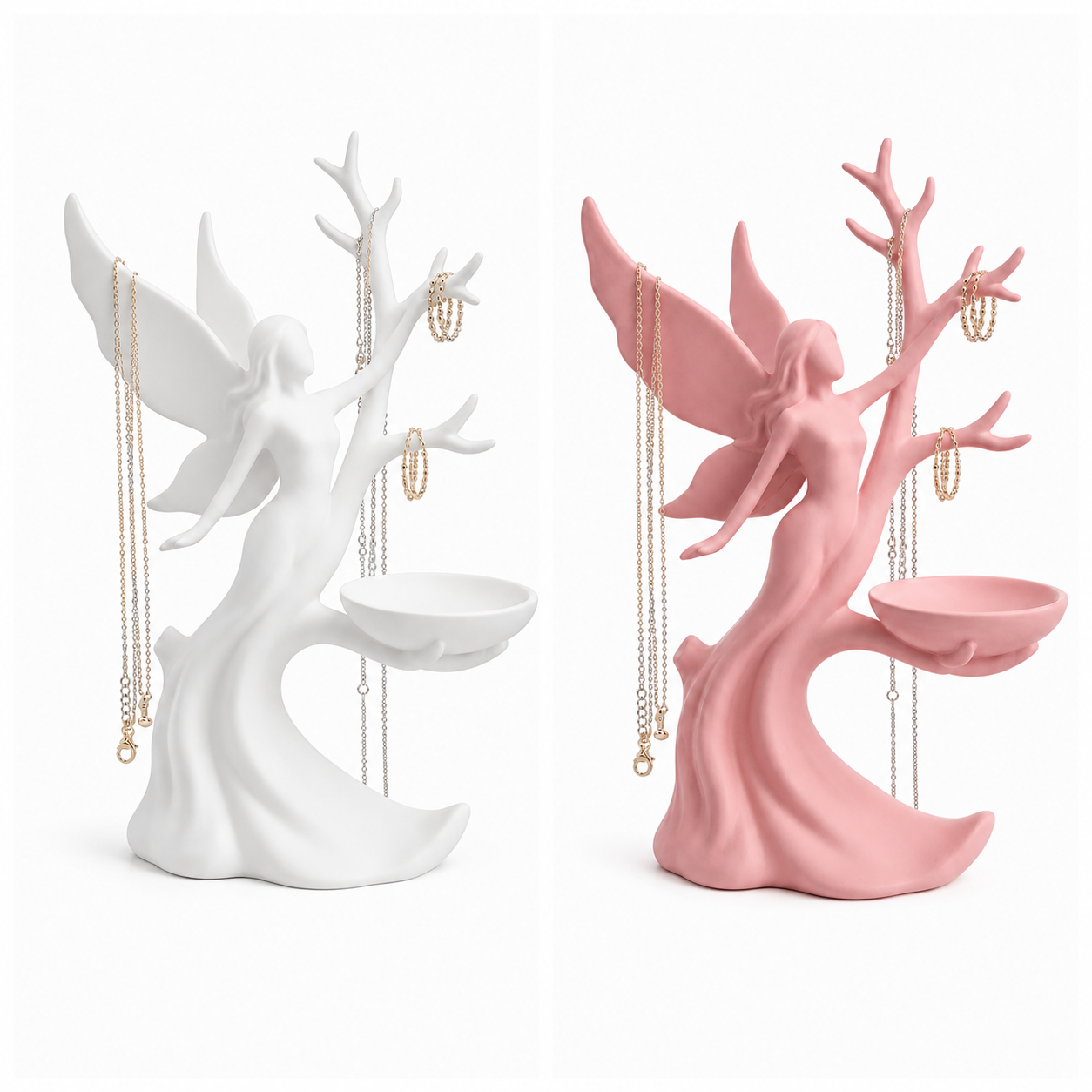 Angel Jewelry Holder Stand, Decorative Jewelry Organizer Tree with Tray for Necklaces, Rings, Earrings and Bracelets, Vanity Dresser Display for Women and Girls