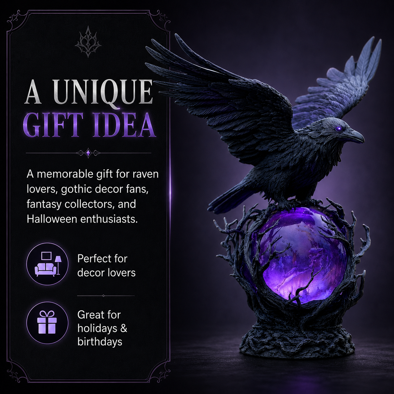 🖤 Gothic Crow Night Light