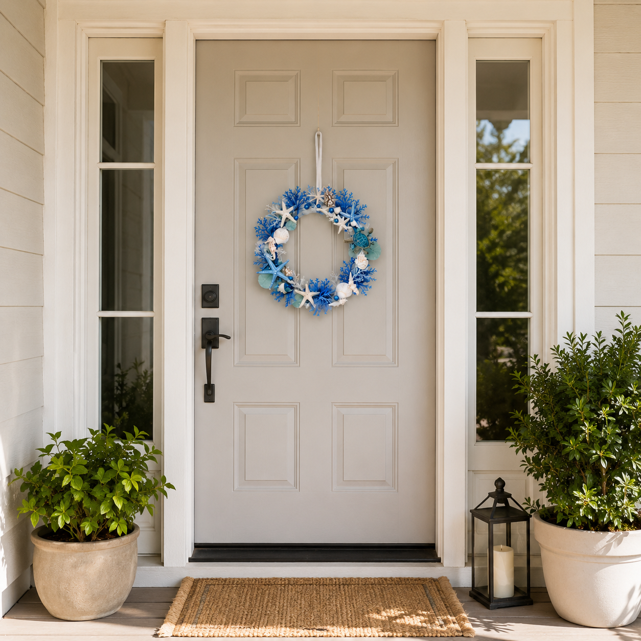 Ocean Breeze Coastal Wreath with LED Lights – Blue Sea Turtle & Seashell Resin Door Hanging Decor 🐢✨