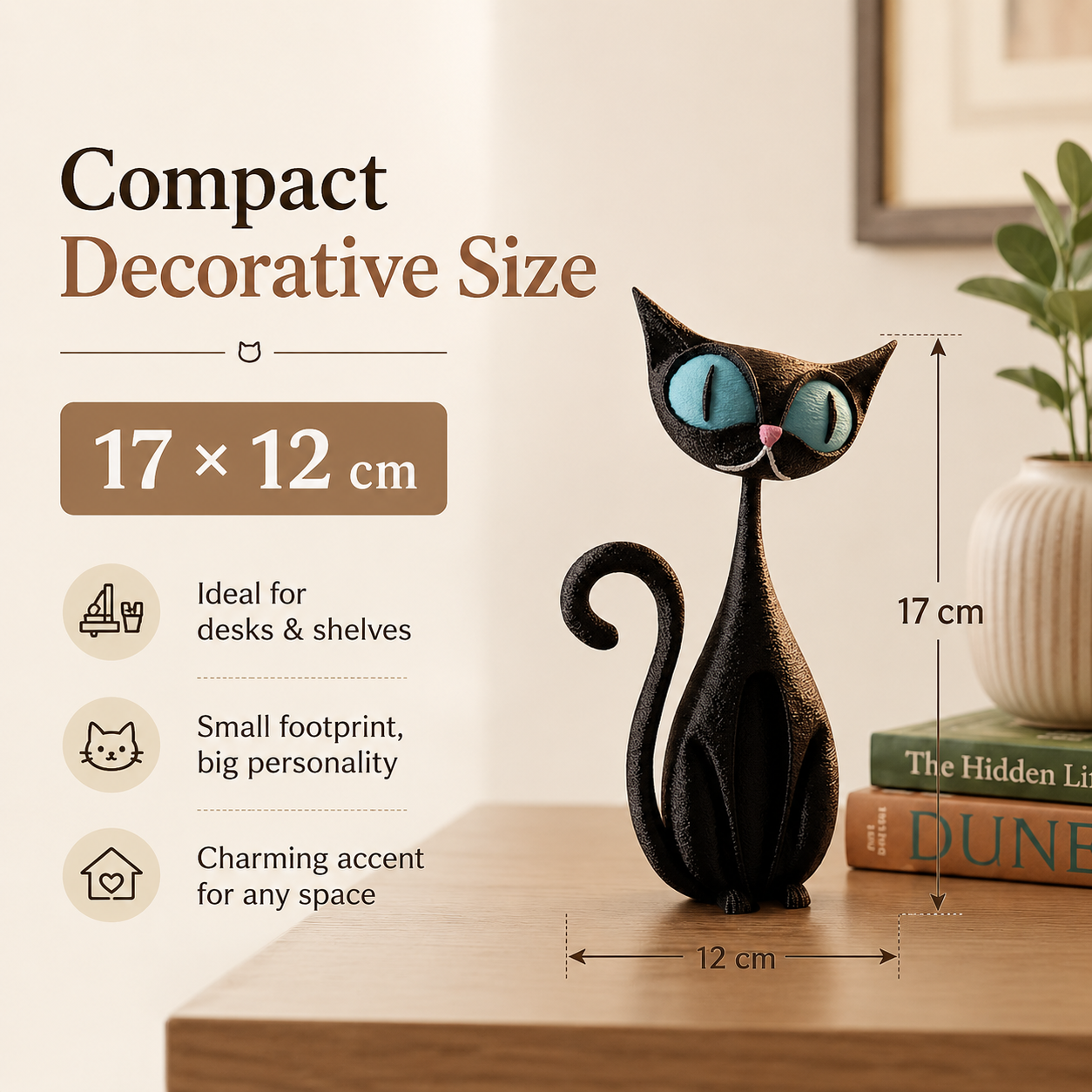 Whimsical Big-Eyed Black Cat Resin Figurine 🐈‍⬛✨