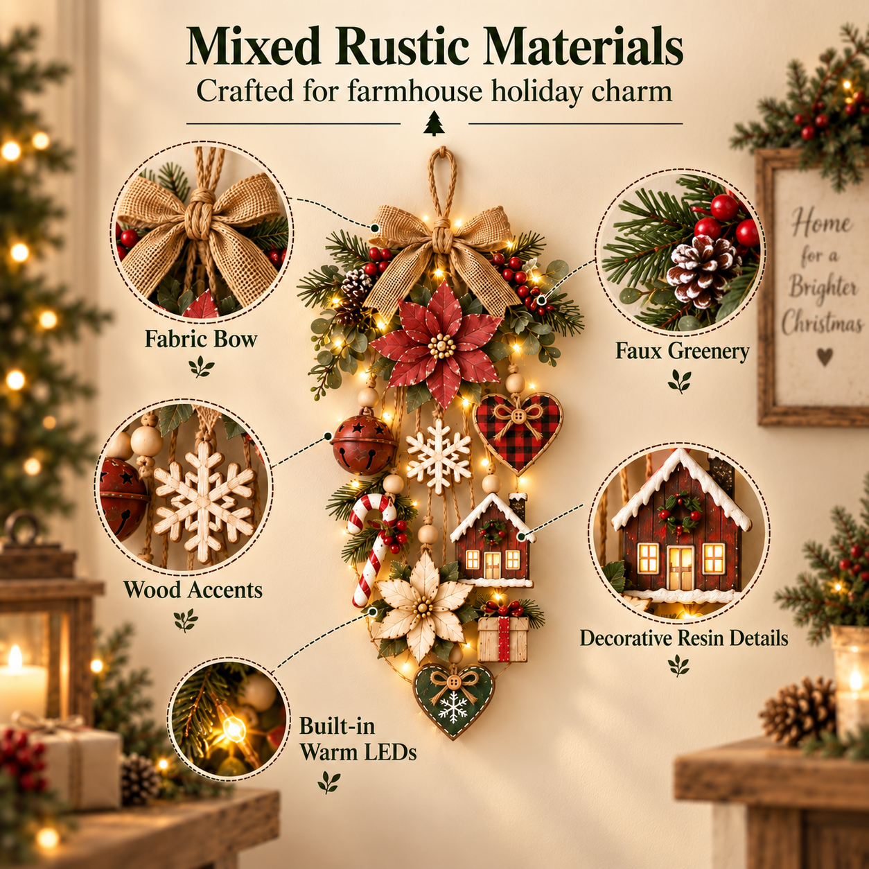 🎄Rustic Lighted Christmas Hanging Wall Decor