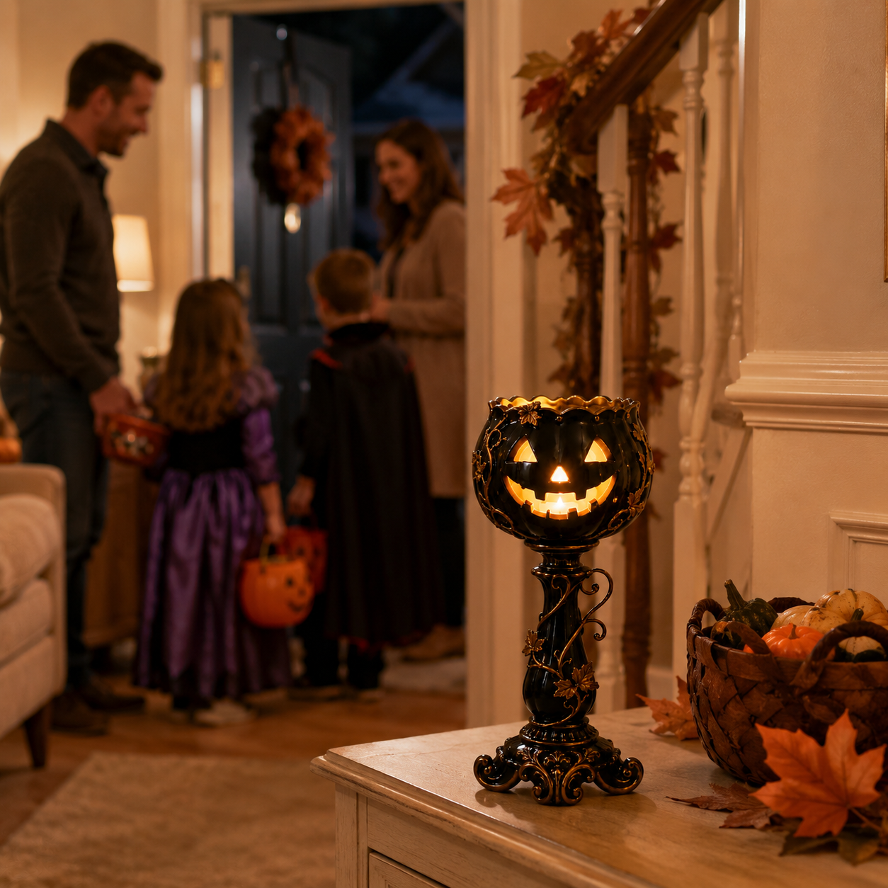 🎃 Elegant Black Pumpkin Candle Holder